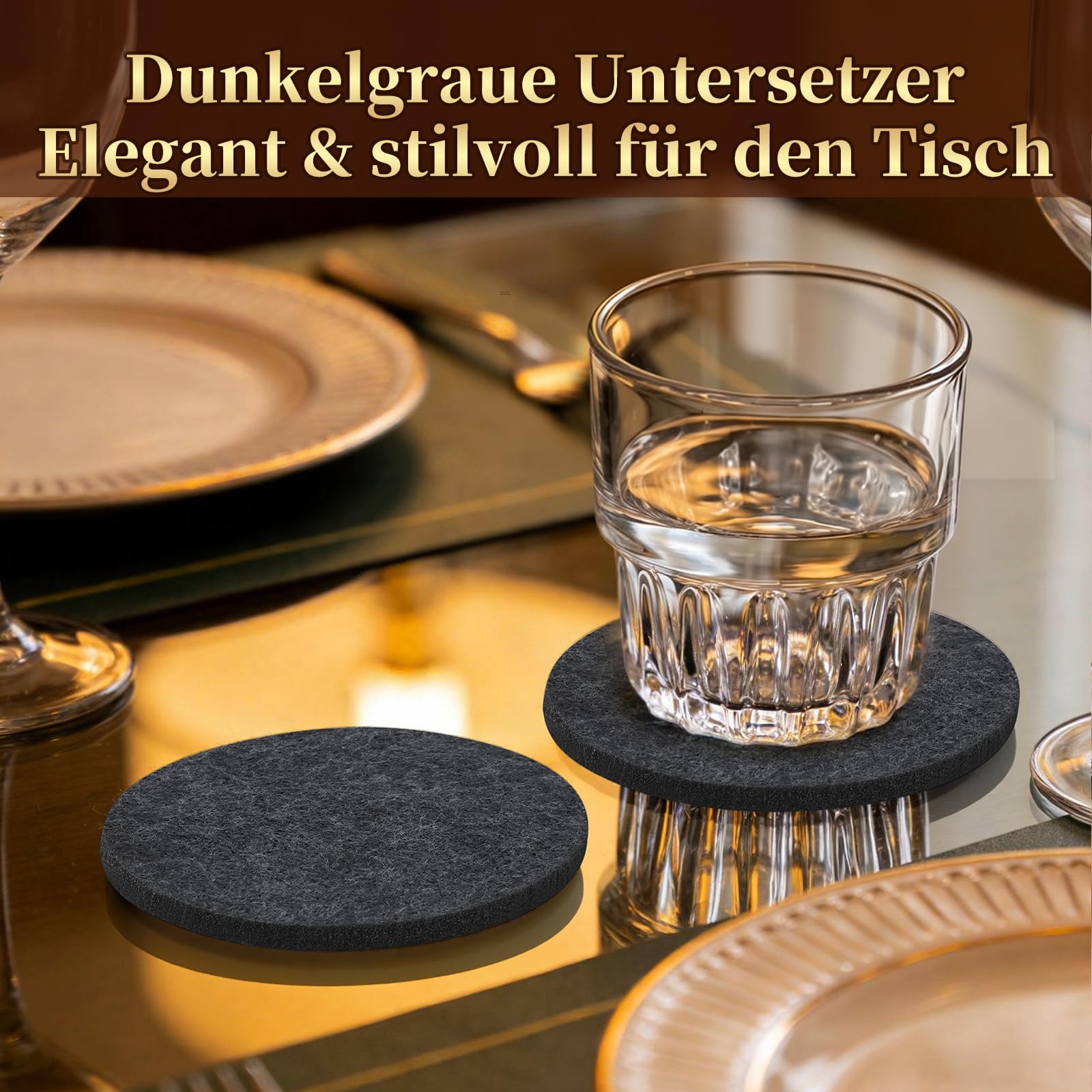 24er Set Untersetzer für Gläser, runde Filzuntersetzer für Heiß- und Kaltgetränke, 10cm Bierdeckel für Zuhause, Restaurant, Büro & Bar (Dunkelgrau)