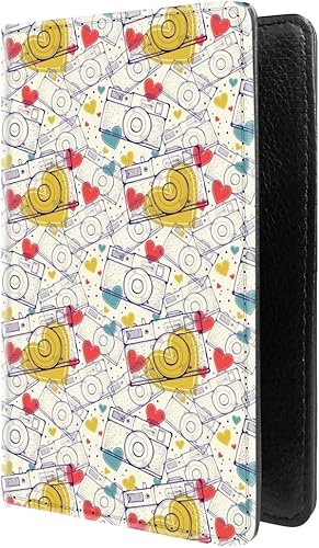 PU Leather Passport Holder Travel Wallet RFID Blocking Card Case Cover With Unique Pattern (Ink sketch camera pattern