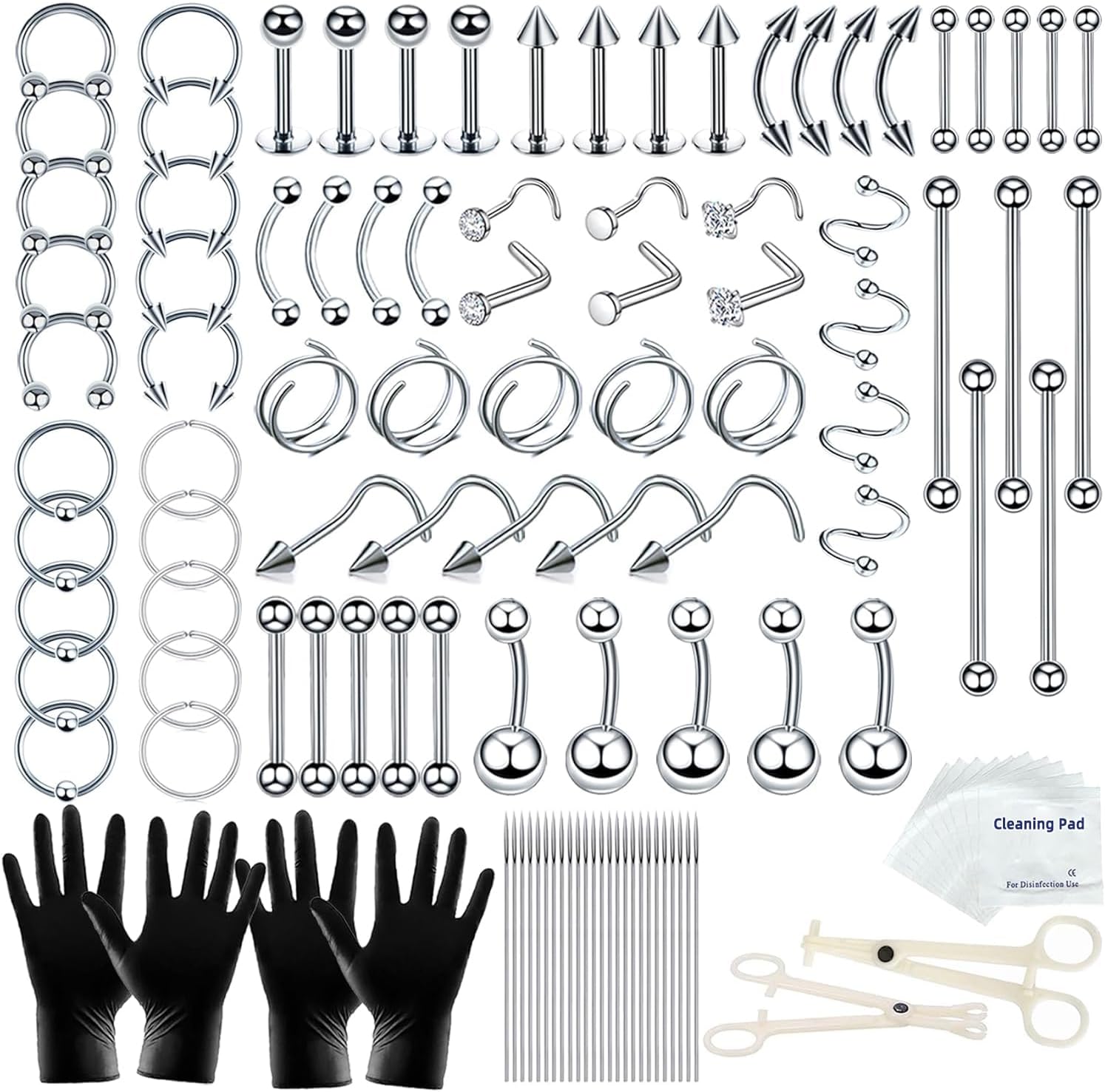 130 PCS Piercing Kit with Piercing Tools for Nose Septum Ear Lip Belly Button Tongue Tragus Cartilage for All Body Piercing with 20 PCS 14G 16G Piercing Needle