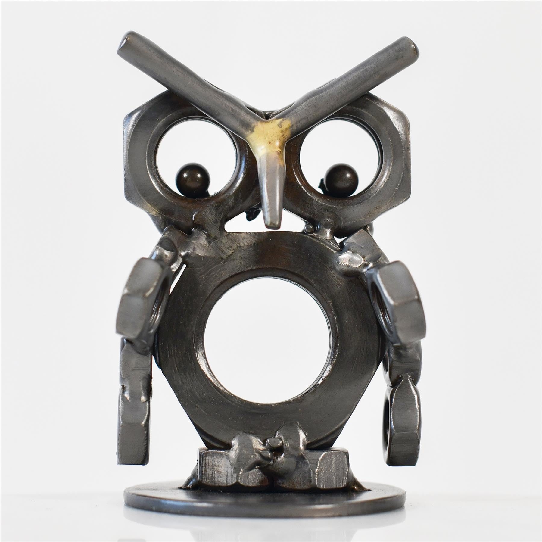 Black Country Metal Works Silver Baby Owl Scrap Metal Art Sculpture Ornament Recycled Home Decor Made From Nuts And Bolts - 9Cm