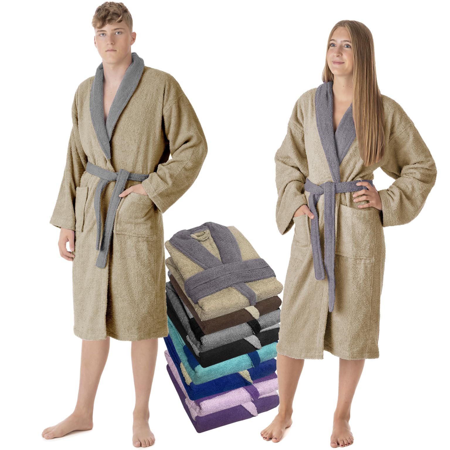 LEBENGOOD Accappatoio uomo 100% cotone spugna americana 450 gsm - vestaglia da bagno per doccia, morbido, assorbente, unisex, OEKO-TEX
