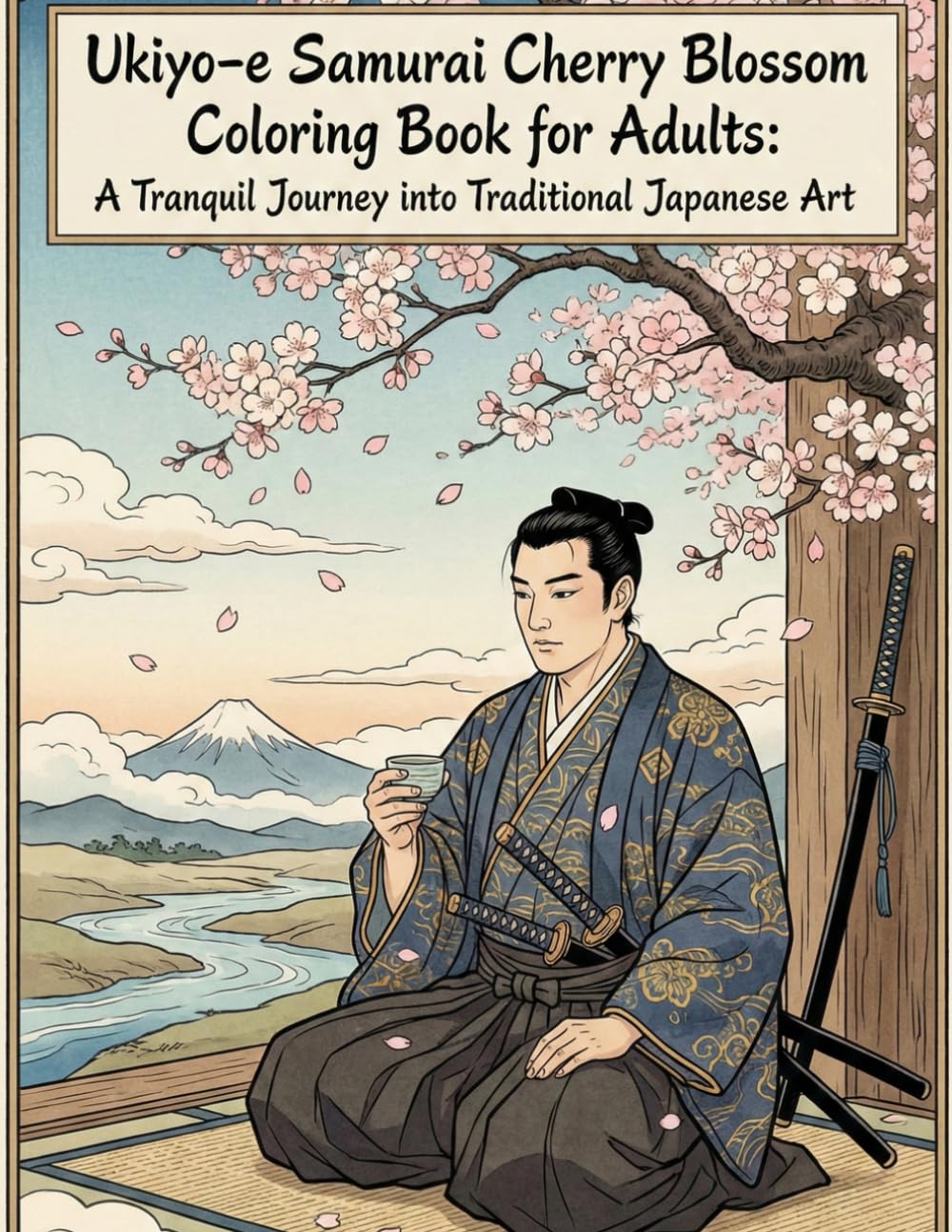 Ukiyo-e Samurai Cherry Blossom Coloring Book for Adults: A Tranquil Journey into Traditional Japanese Art