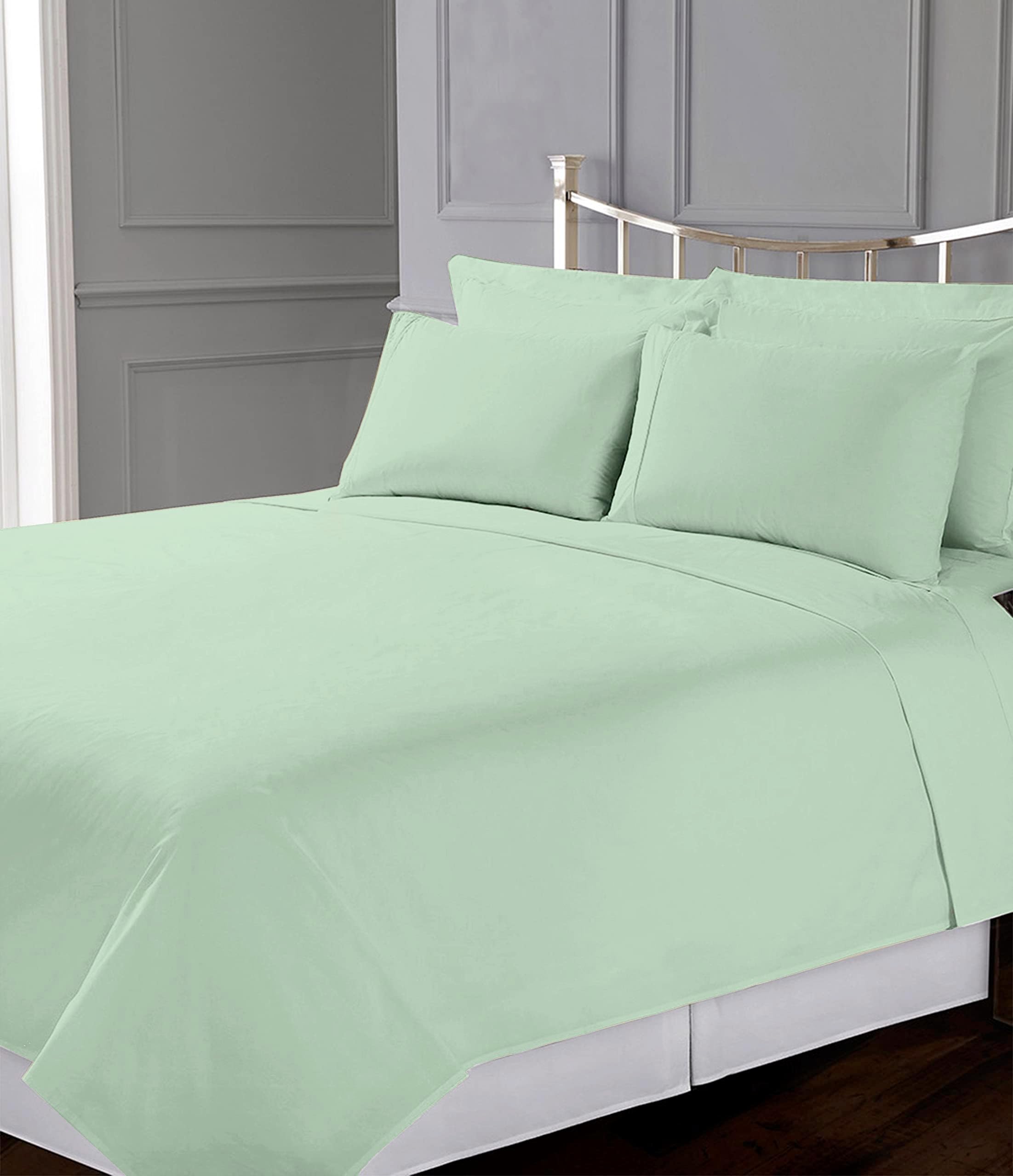 Dormir Fine Linen 400 Thread Count Full Size Flat Sheet | 100% Long Staple Pure Cotton Sage Green Sheet 1 Piece | Smooth Sateen Weave Hotel Luxury Flat Bed Sheet with Stylish 4 Inch Hem