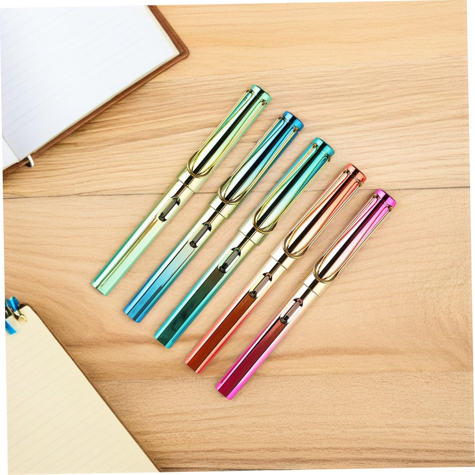 5pièces Lot De Stylos-plume Pour Calligraphie Avec Réservoir Encre Rechargeable Métallique Coloré Pour Apprentissage Et Étudiante