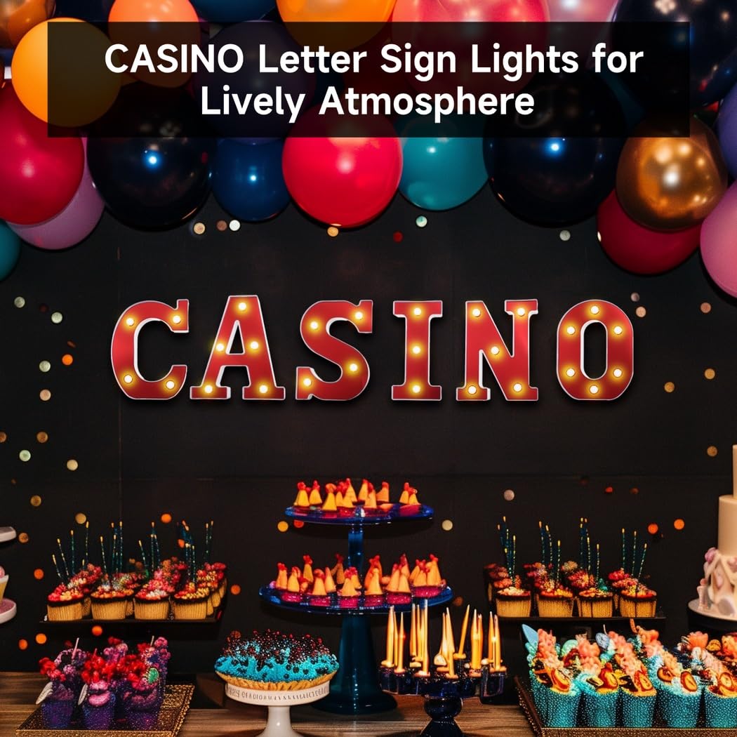 Lot de 6 lettres lumineuses LED CASINO, décorations de fête, enseignes éclairées à piles, lettres alphabet lumineuses, décoration de table pour soirées, événements et célébrations