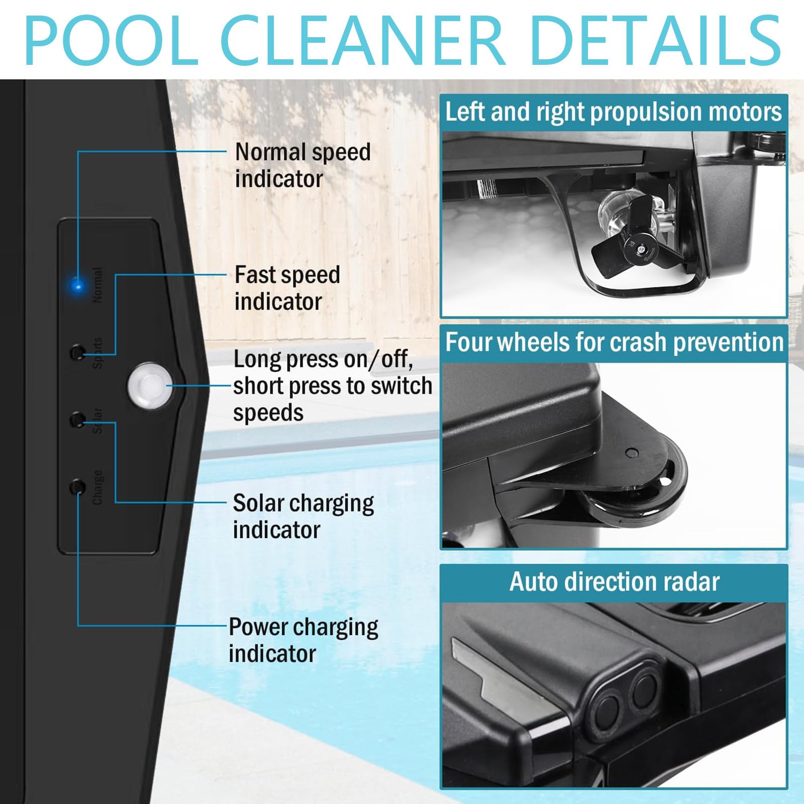 Limpiador robótico automático de Piscinas Alimentado por energía Solar, Limpiador de Piscinas Solar de Modo Dual y Limpieza Continua Durante la Noche, para Todas Las Piscinas