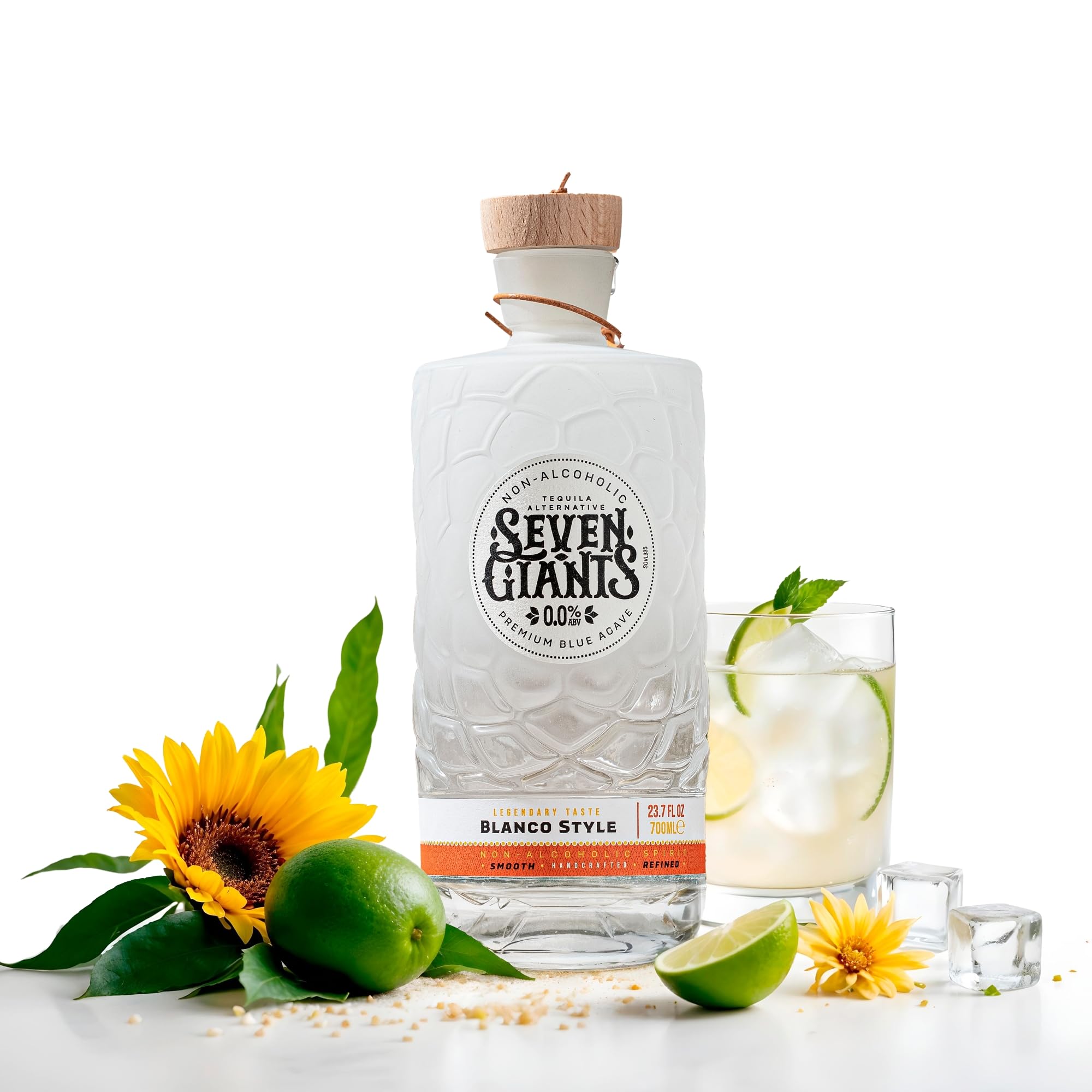 Seven Giants Blanco Style Non Alcoholic Tequila, Award Winning, Made With Mexican Blue Agave, Non Alcoholic Spirits - Halal, Low Sugar, Vegan, Gluten Free, 0.0% ABV, By Spirits of Virtue (700ml)
