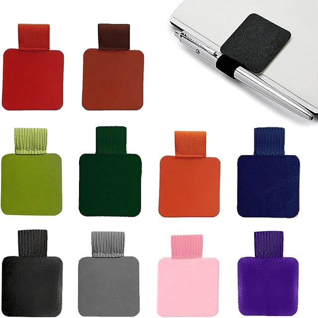 MIVAIUN 10 Pcs Pen Loop, Holder Self Adhesive Leather Pen Holder, Notebook Pen Holder Self adhesive Pen Ring, Mixed Color Pen Loops Elastic Pen Holder for Notebooks Tablets Calendars Diaries (10 Pcs)