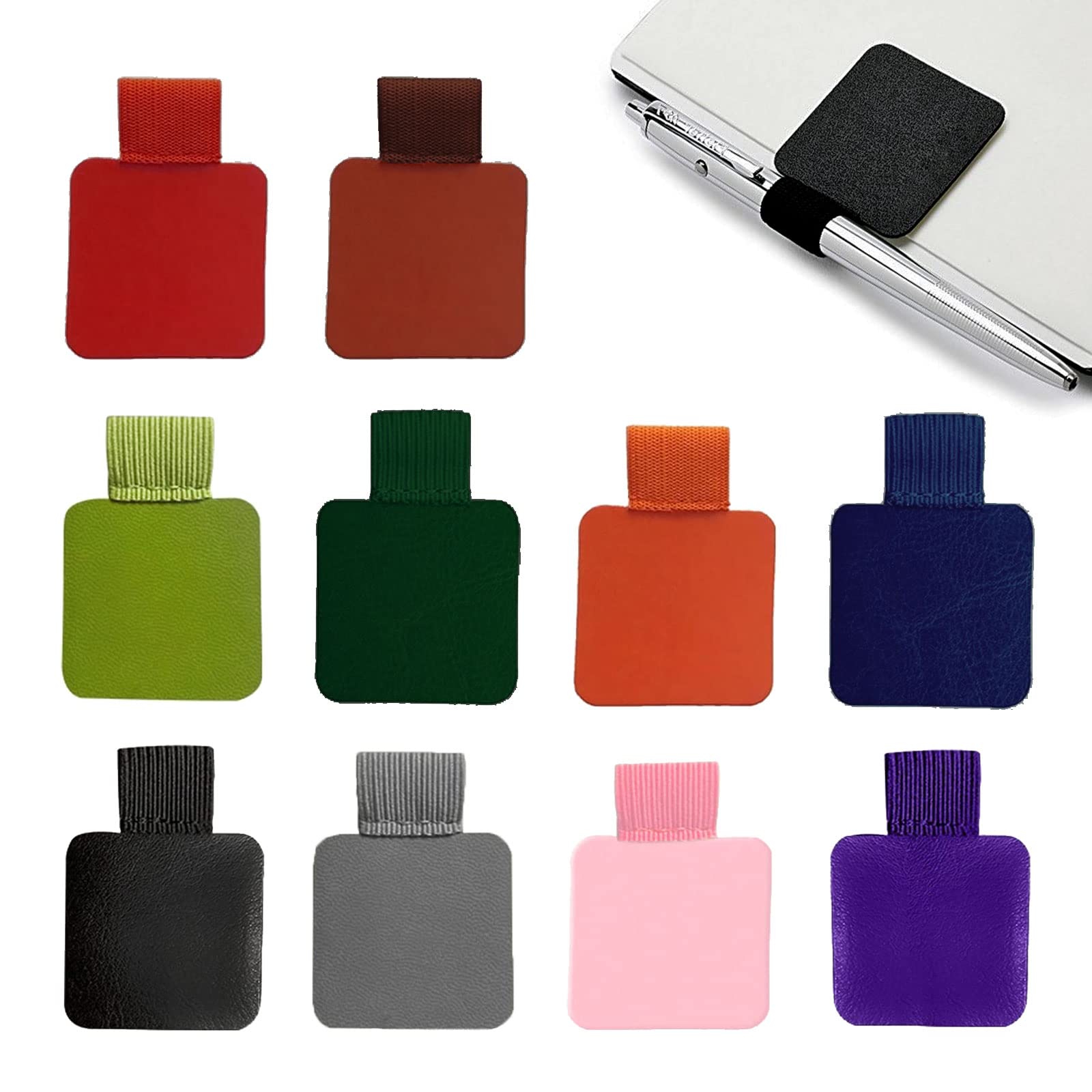 MIVAIUN 10 Pcs Pen Loop, Holder Self Adhesive Leather Pen Holder, Mixed Color Pen Loops Elastic Pen Holder for Notebooks Tablets Calendars Diaries