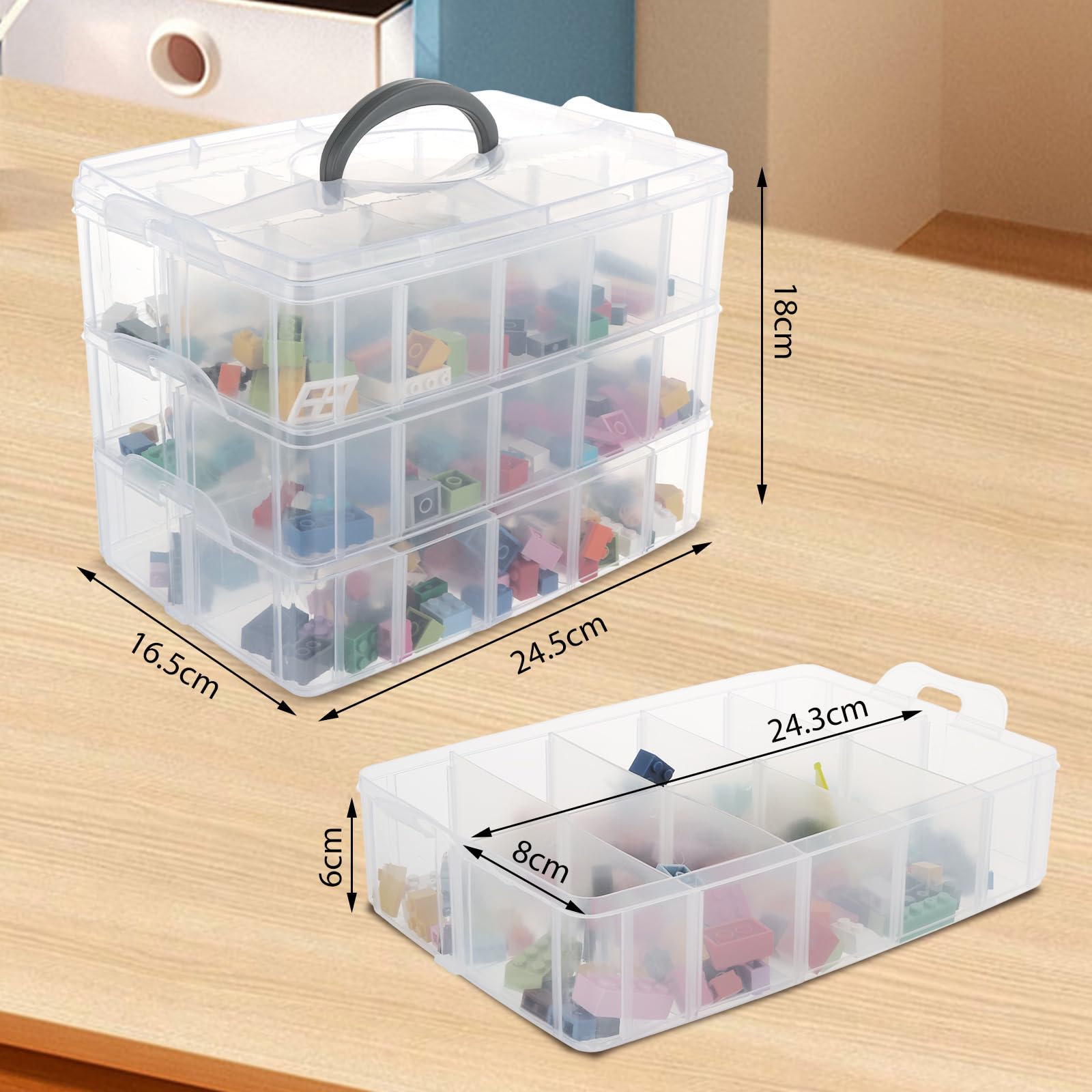 ASelected Sortierbox Aufbewahrung mit Griff Lego Aufbewahrungsboxen Sortierboxen für Kleinteile Stöckige Aufbewahrungsbox Stapelbar Aufbewahrungsbox mit Fächern für Kleinteile Perlen Schmuck