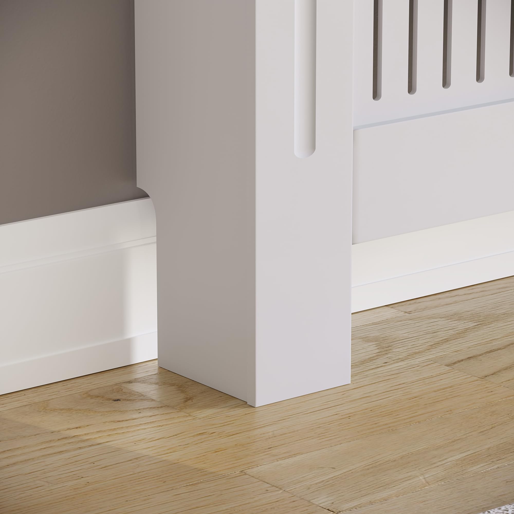 Vida Designs Chelsea Cubierta de radiador Blanco - Ajustable - Lamas Verticales Modernas para Mejor circulación del Calor - H82xW140-204xD20.5cm - MDF Pintado para salón y Pasillo