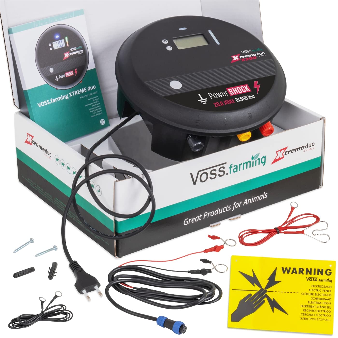 VOSS.farming 12V-230V Weidezaungerät Xtreme X200 10.500 Volt, 20 Joule, Profi-Weidezaungerät, Ultra stark, Galloway Rind, Geflügel, Hirsch, Pferd