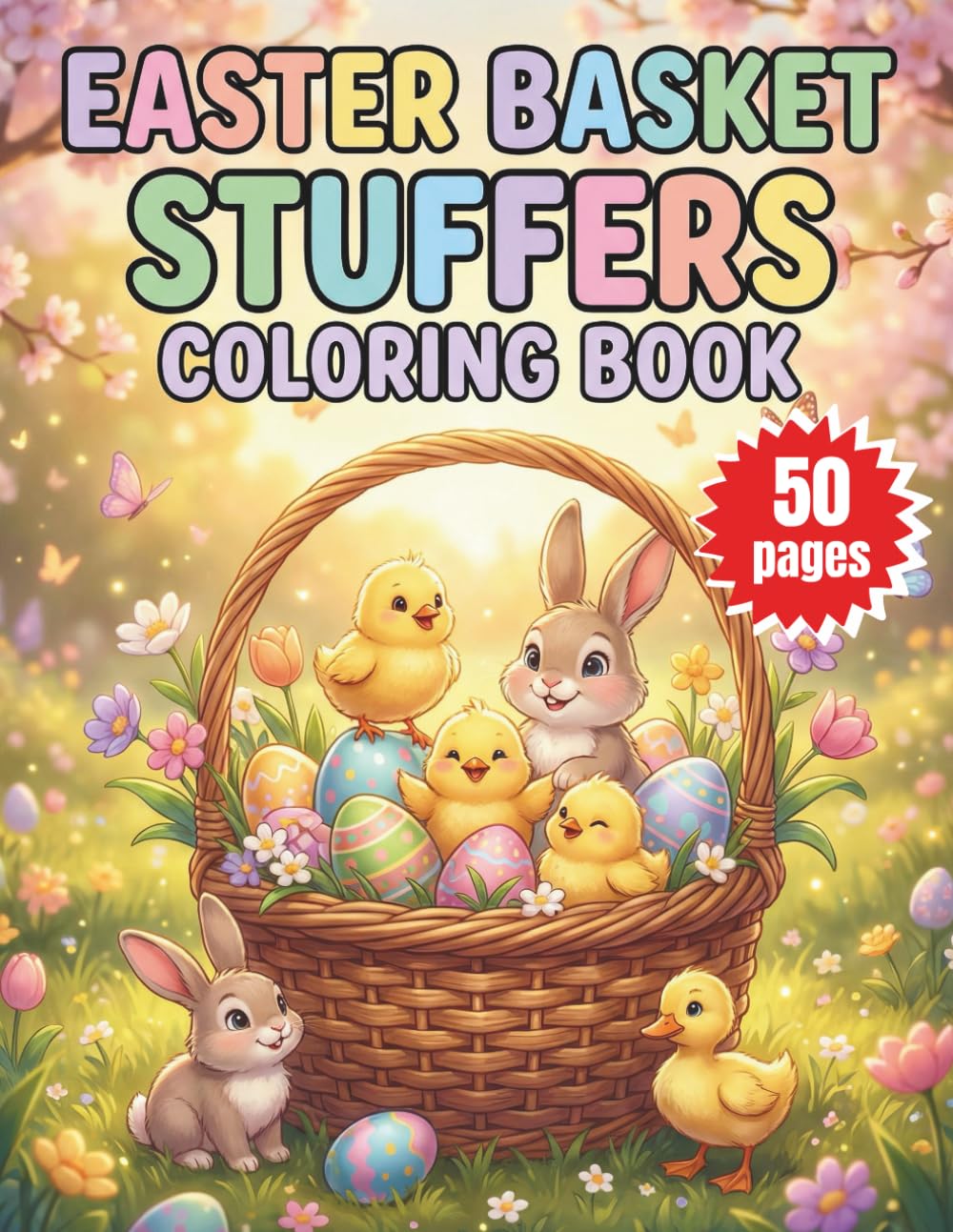 Easter Basket Stuffers Coloring Book: Cute Activity Book for Kids with Adorable Chicks, Eggs, Flowers, and Spring Scenes plus Bonus Cut-Out Gift Tags