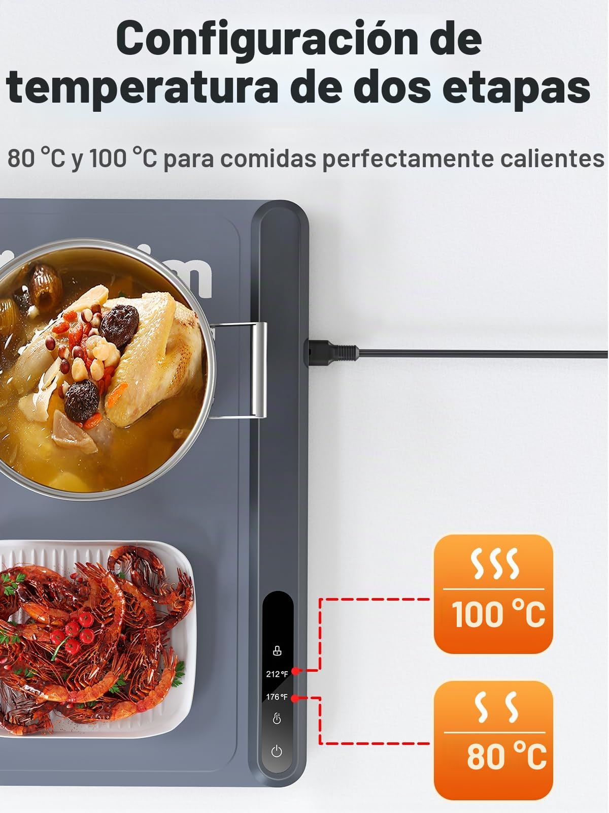 Anifrim Bandeja de Calentamiento Eléctrico, Bandeja Calienta Platos para Calentar Alimentos, Calentador de Comida con Material Nano Silicona para Familia, Fiestas, Eventos, Oficina-Gris