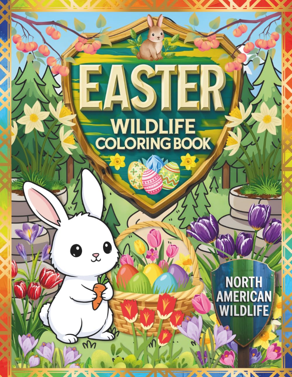 EASTER WILDLIFE - COLORING BOOK: North American Animals, Easter Eggs, Spring Nature Scenes, Wildlife Habitats for Kids