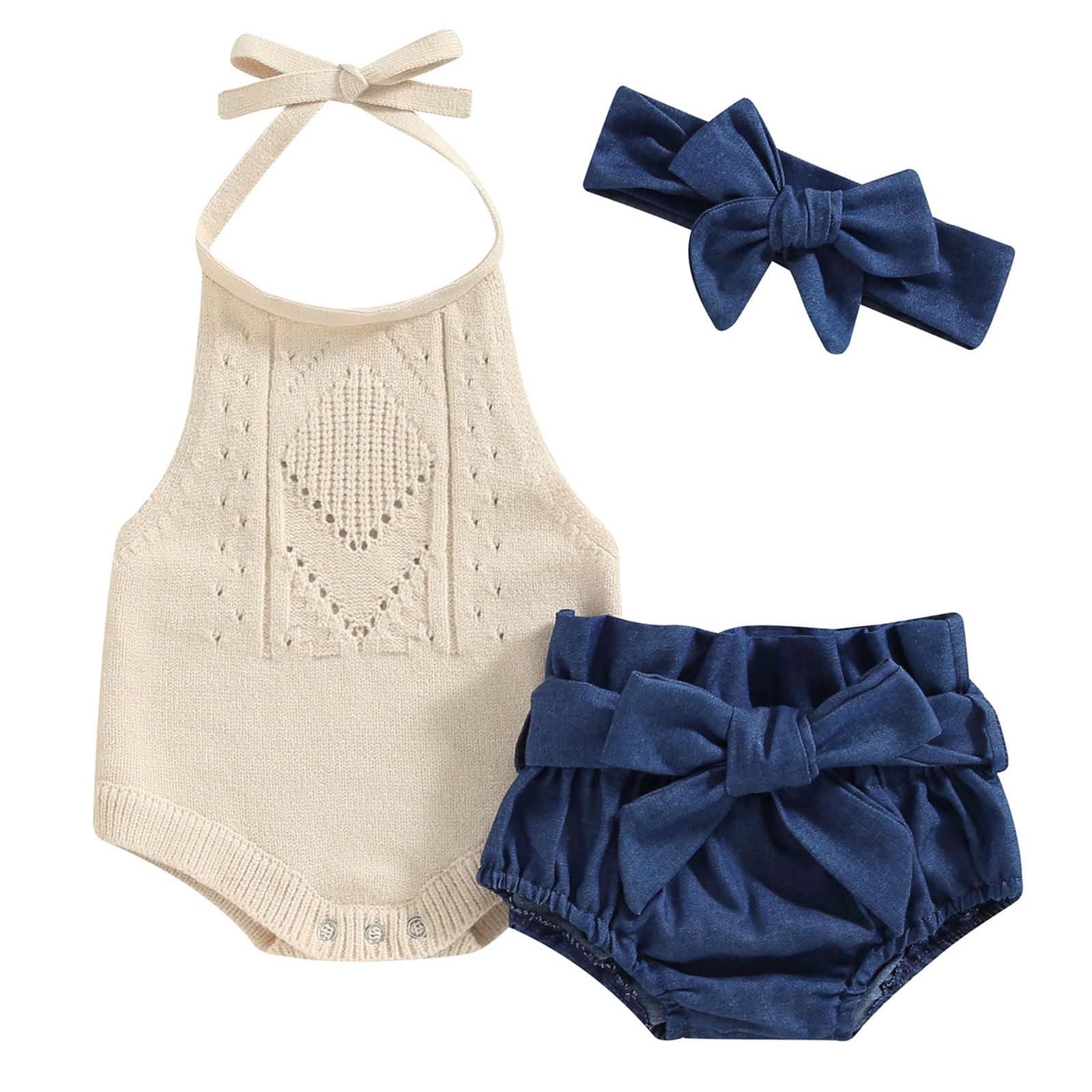 TheFound Toddler Baby Girls Knitted Outfit Tie-up Tank Top Elastic Waist Flower Shorts Summer Clothes 6 12 18