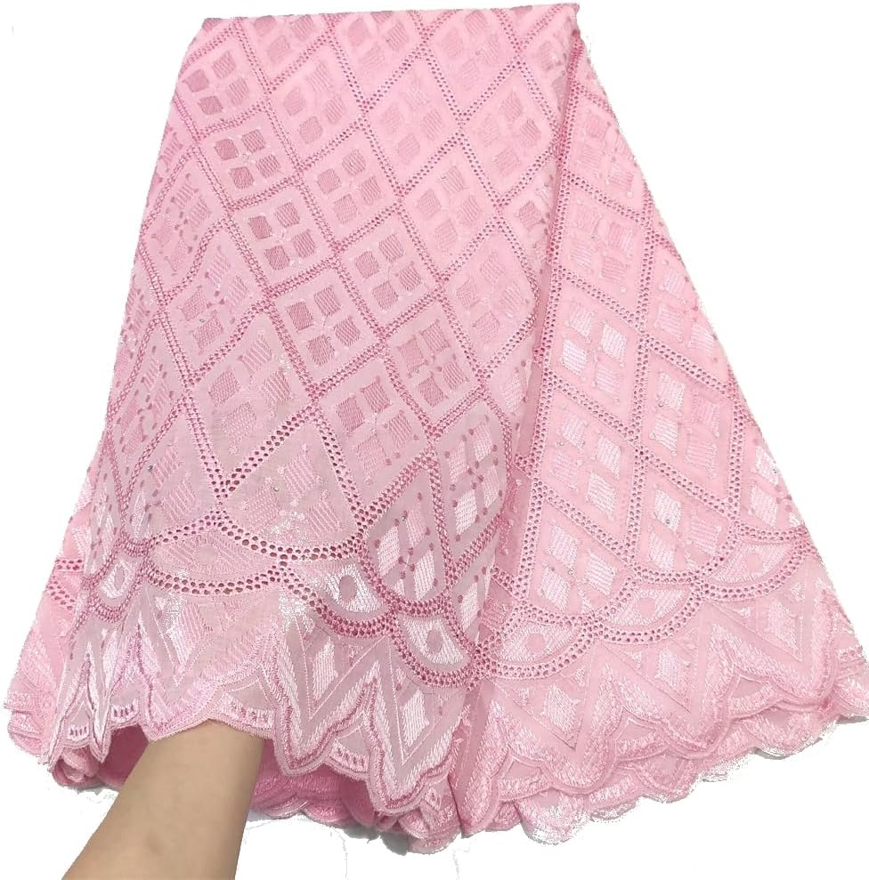 LadyQ 5 Yards Embroidery Cotton Lace Fabric African Swiss Voile Lace Fabric White Nigerian Sewing Clothes 2022 953LD (White)