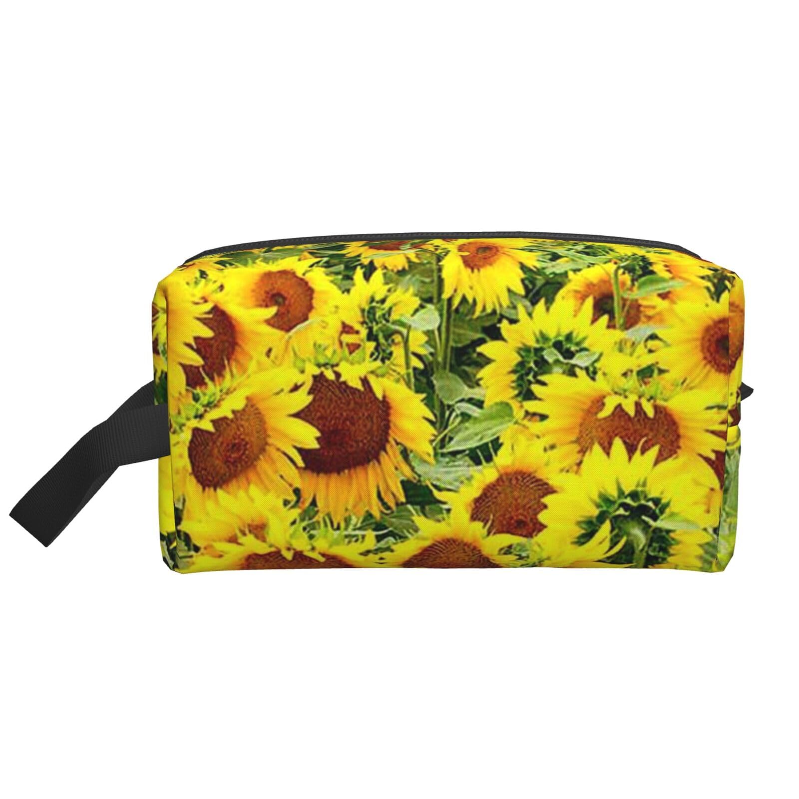 Ercgad Unisex White Sunflowers Print Large Capacity Travel Toiletry Bag Cosmetic Pouch Daily Storage Makeup Case