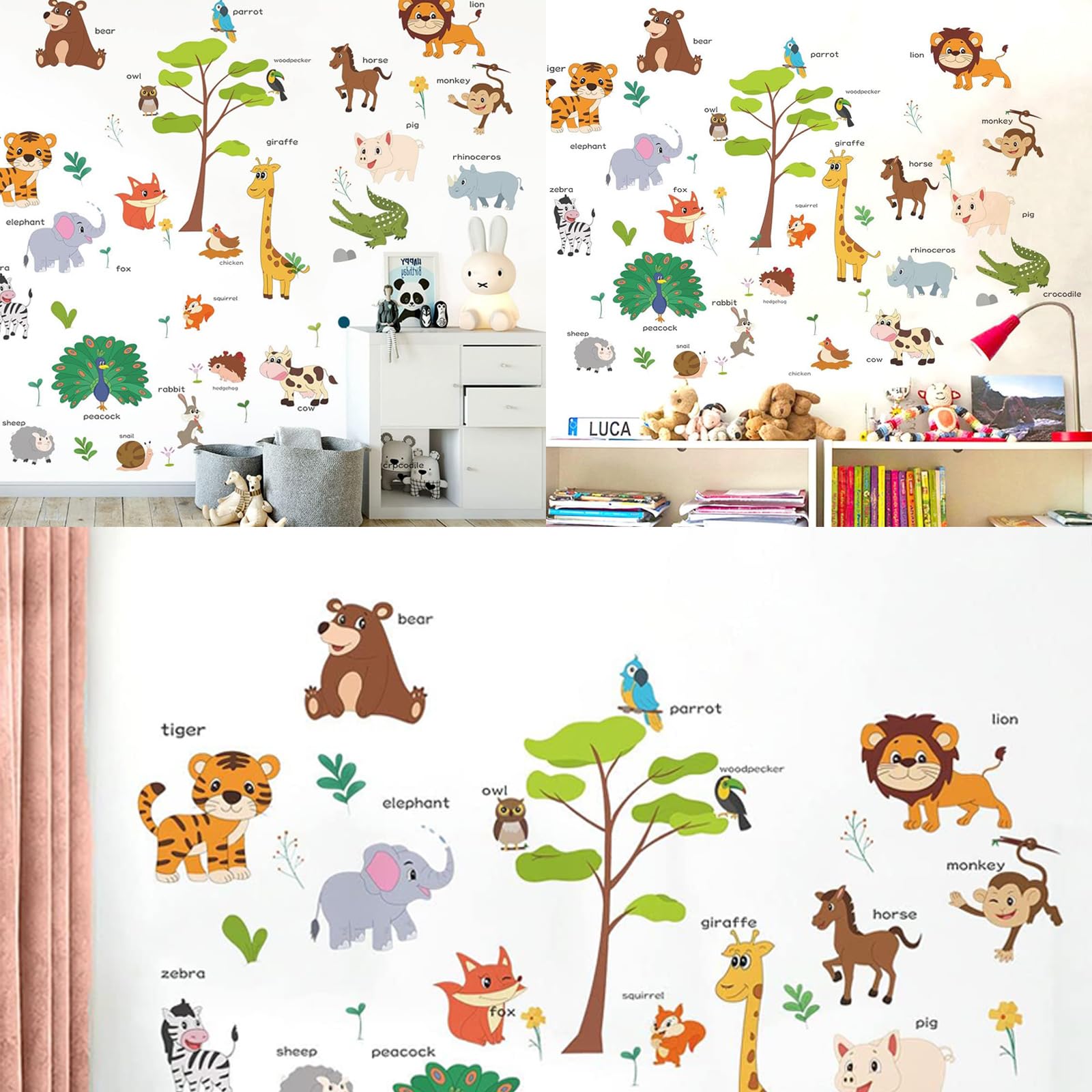 Jungle Animals Tree Wall Decals Elephant Giraffe Lion Safari Wall Stickers Baby Nursery Kids Bedroom Living Room Wall Decor and Creativity for Transforming Nursery Classroom Etc - Image 4