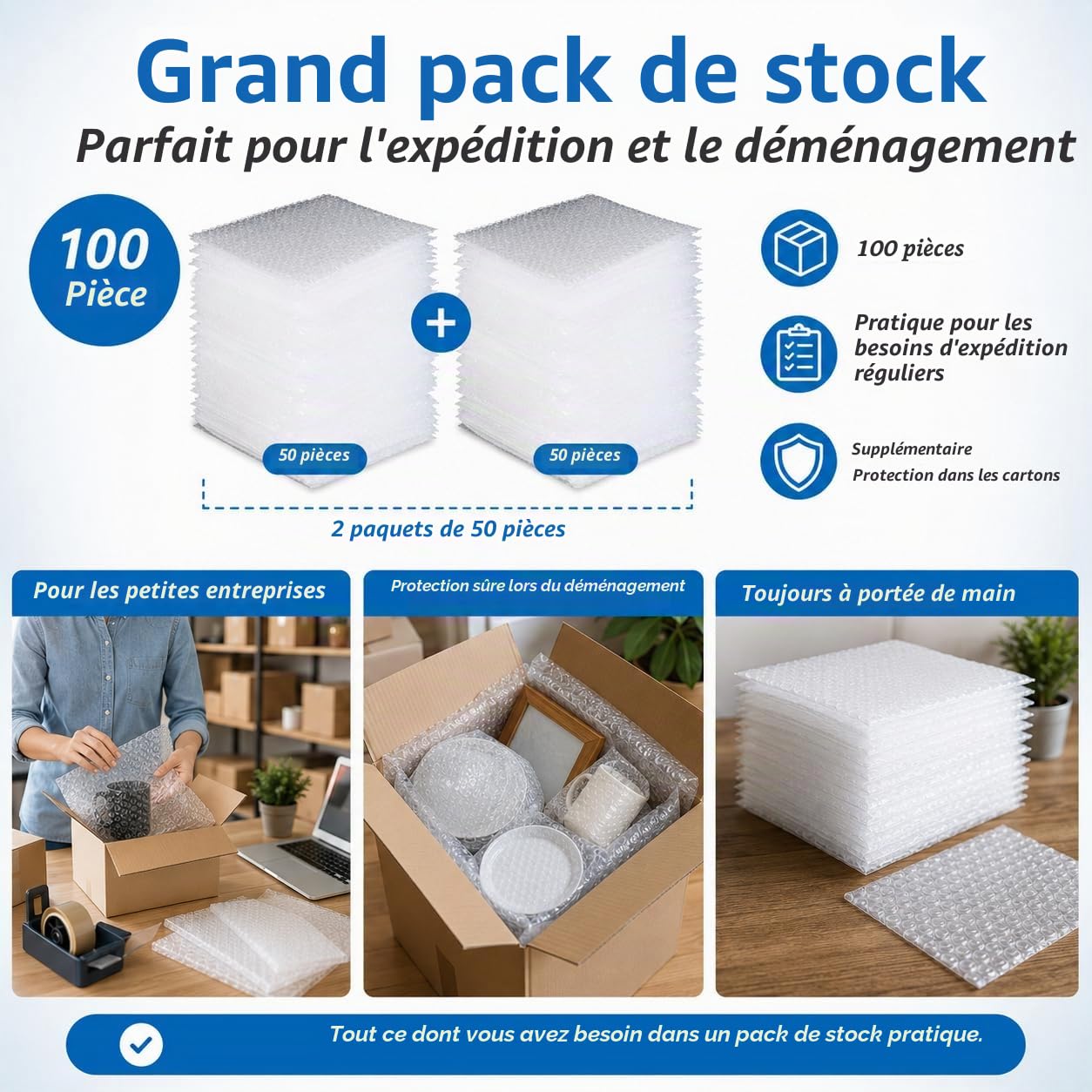 CYEER Lot de 100 Sacs à Bulles 20x25 cm - Pochettes de Protection Antichoc pour Expédition et Déménagement - Emballage Rembourré pour Objets Fragiles, Vaisselle, Verre et Électronique
