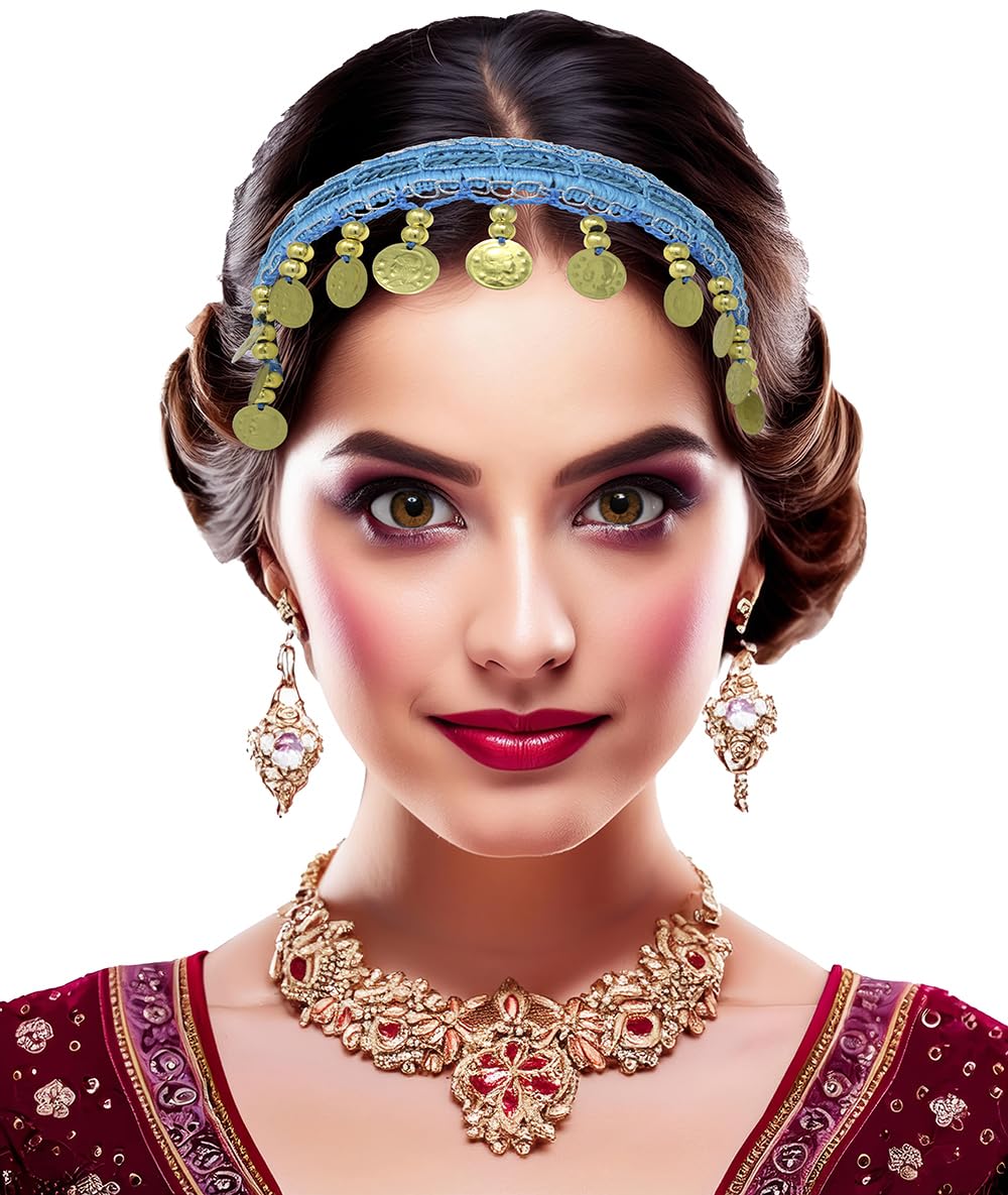 FIESTAS GUIRCA | Light Blue Coin Headband (One Size) - Accessory for Princess, Gypsy and Fortune Teller Fancy Dress - Ideal for Carnival Parties and Celebrations - Adult Women - Light Blue โ image 1