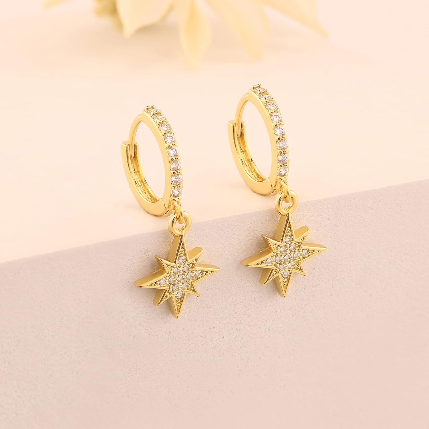 SANNYRA Huggie Earrings for Women - 14K Gold Plated Beach Sea Drop Dangle Earrings - Starfish Butterfly Moon Star Seashell Beachy Jewelry - Image 4