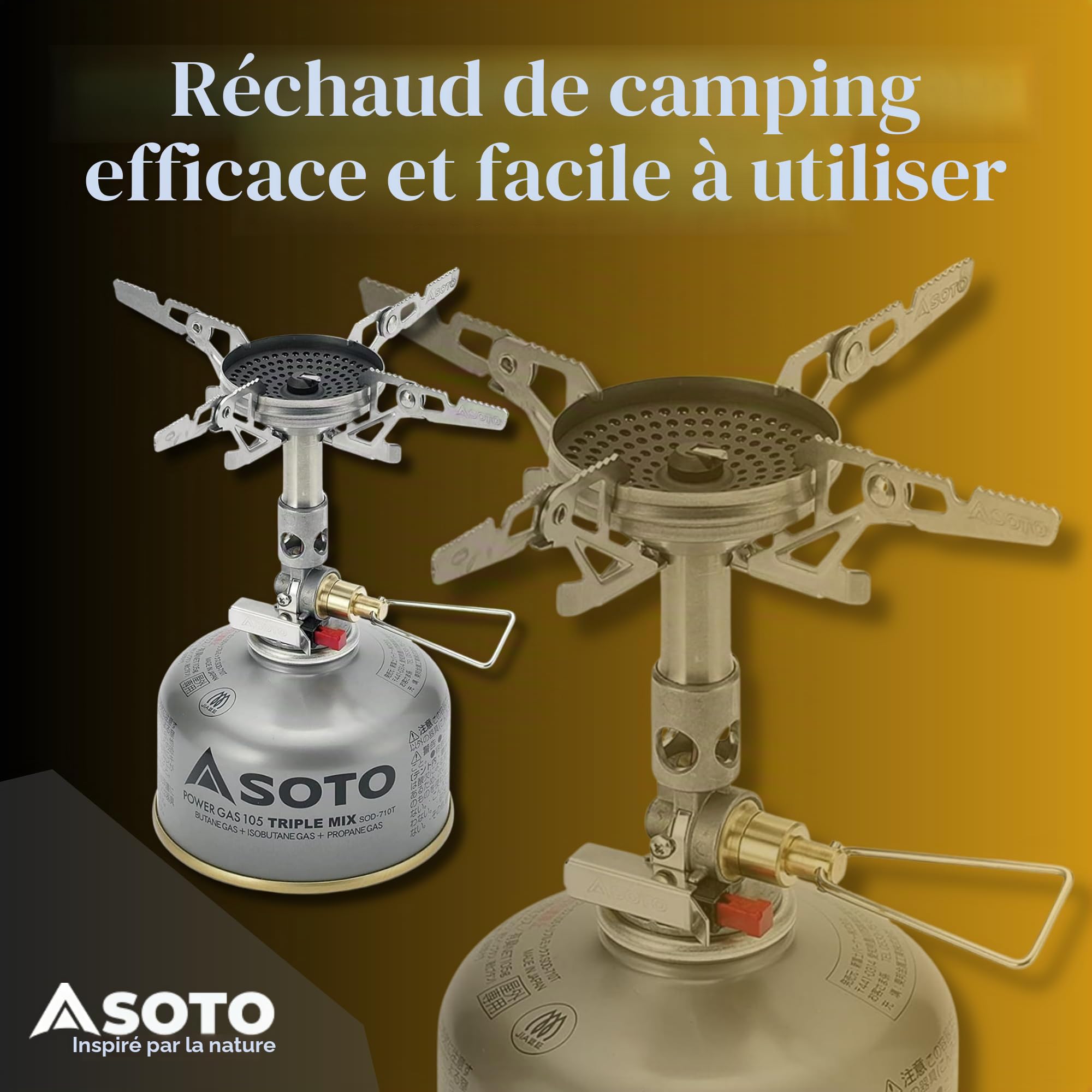 SOTO WindMaster Réchaud à Gaz Camping – Réchaud Outdoor Ultraléger (87 g) avec Allumage Piezo Stealth Igniter, Tête de Brûleur Concave Anti-Vent, Micro Regulator pour Cartouche à Vis