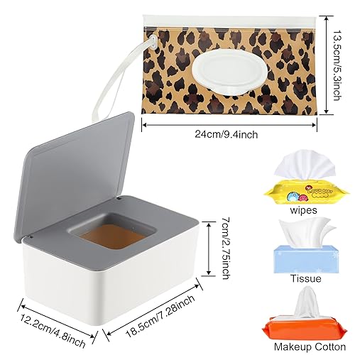 Miniatura 2 de 2 Pack Leopard Print Baby Wipe Dispenser, Portable Wet Wipe Pouch, Reusable & Refillable Travel Wet Wipe Pouch for Bathroom Baby Nursery with Cover