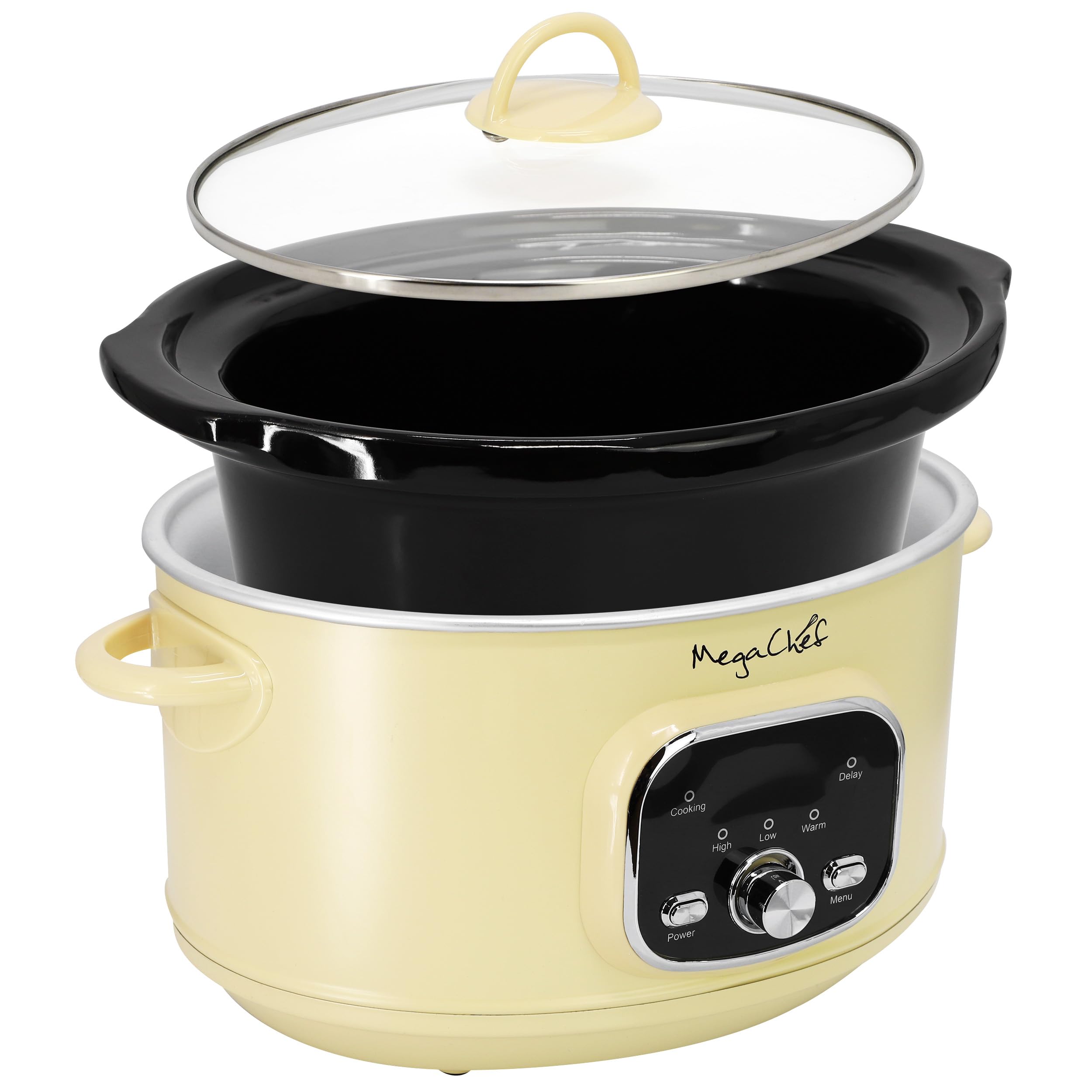 MegaChef 3.7 Quart Electric Countertop Slow Cooker Appliance with Removable Ceramic Pot Ivory, Adjustable Temperature (3.7 Qt Ivory)