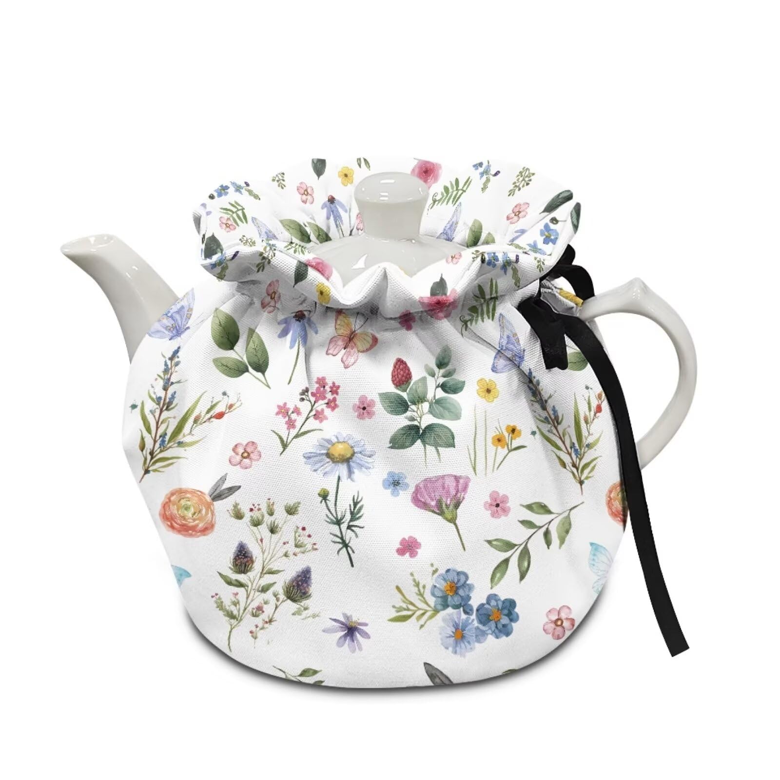 Freewander Tea Cozies Cover of Teapots Insulation Cotton Vintage Warm Kettle Cover Breakfast Tea Pots Cover Kitchen Tea Pot Dust Cover with Elastic Band,Colorful Flowers Print