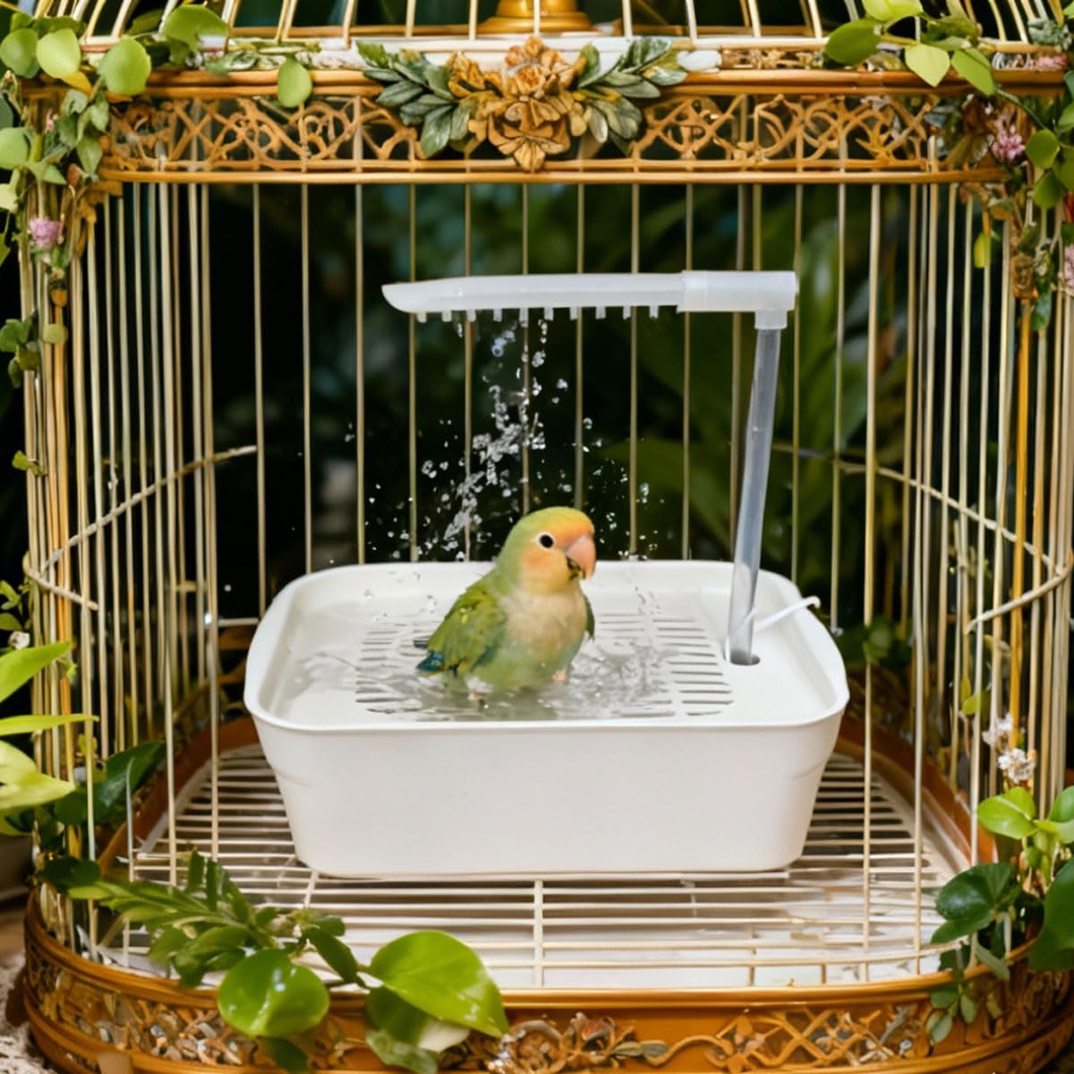 Alide Baignoire pour oiseaux, cycle d'eau automatique avec plusieurs robinets, baignoire douche multifonction pour perroquets, baignoire douche électrique USB pour oiseaux, blanche