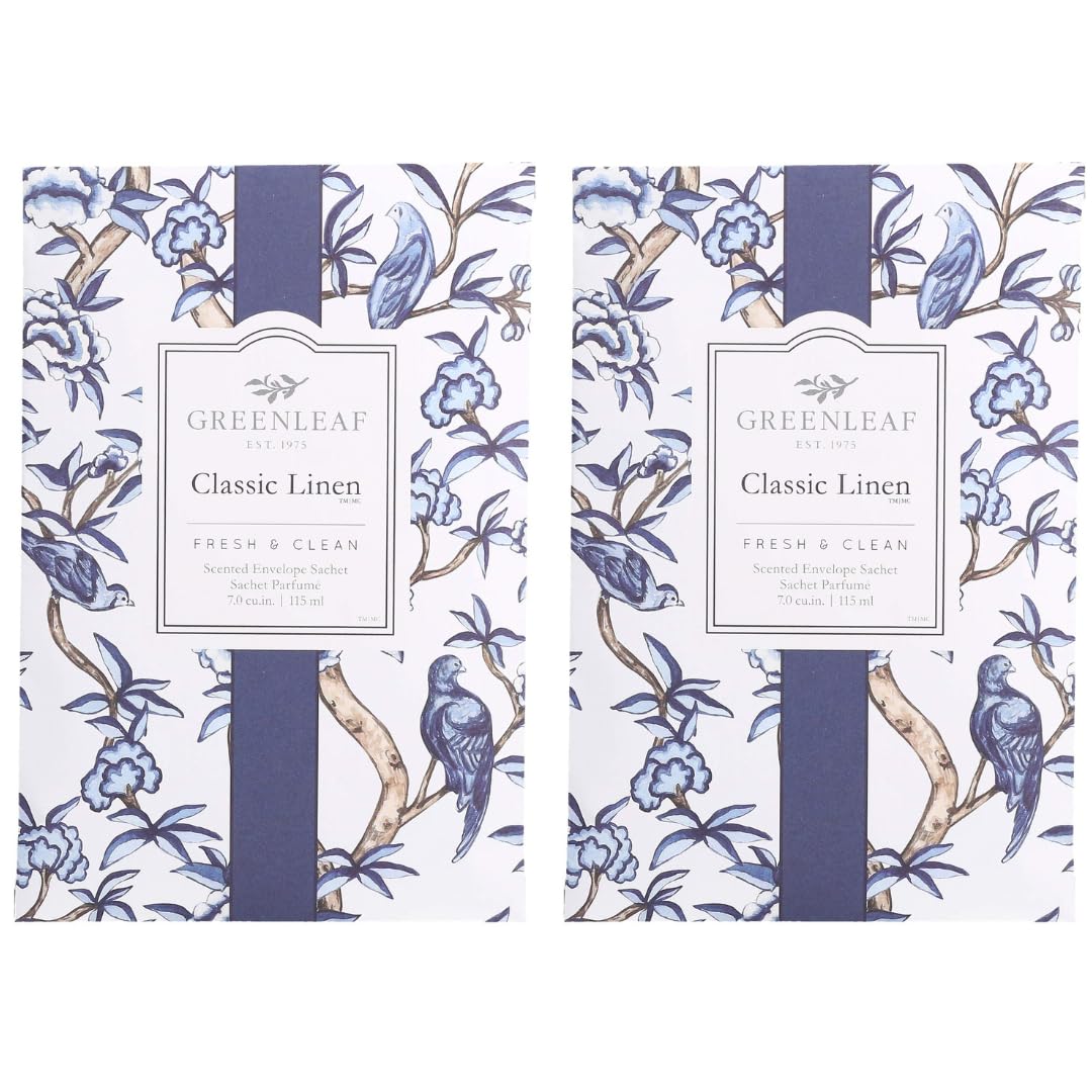 GREENLEAF - 2 pack of Classic Linen - Large Scented Sachet Bag, Drawer Fragrance Wardrobe Air Room Freshener for Living Room Bedroom Bathroom Laundry Basket Radiator or Car - Fresh & Clean