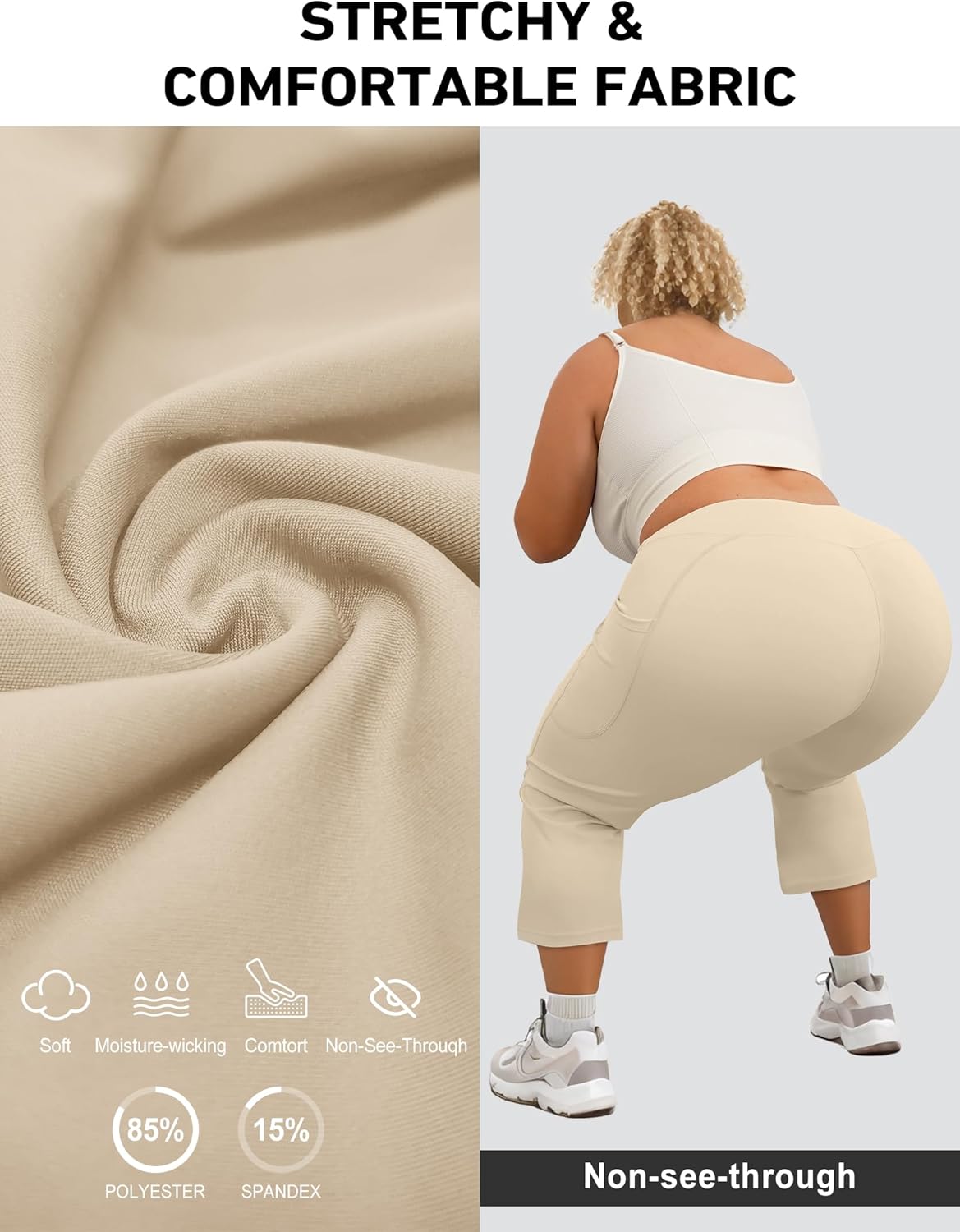 COOTRY Plus Size Capris Pants for Women High Waist Yoga Pants with Pockets Athletic Active Exercise Workout Leggings