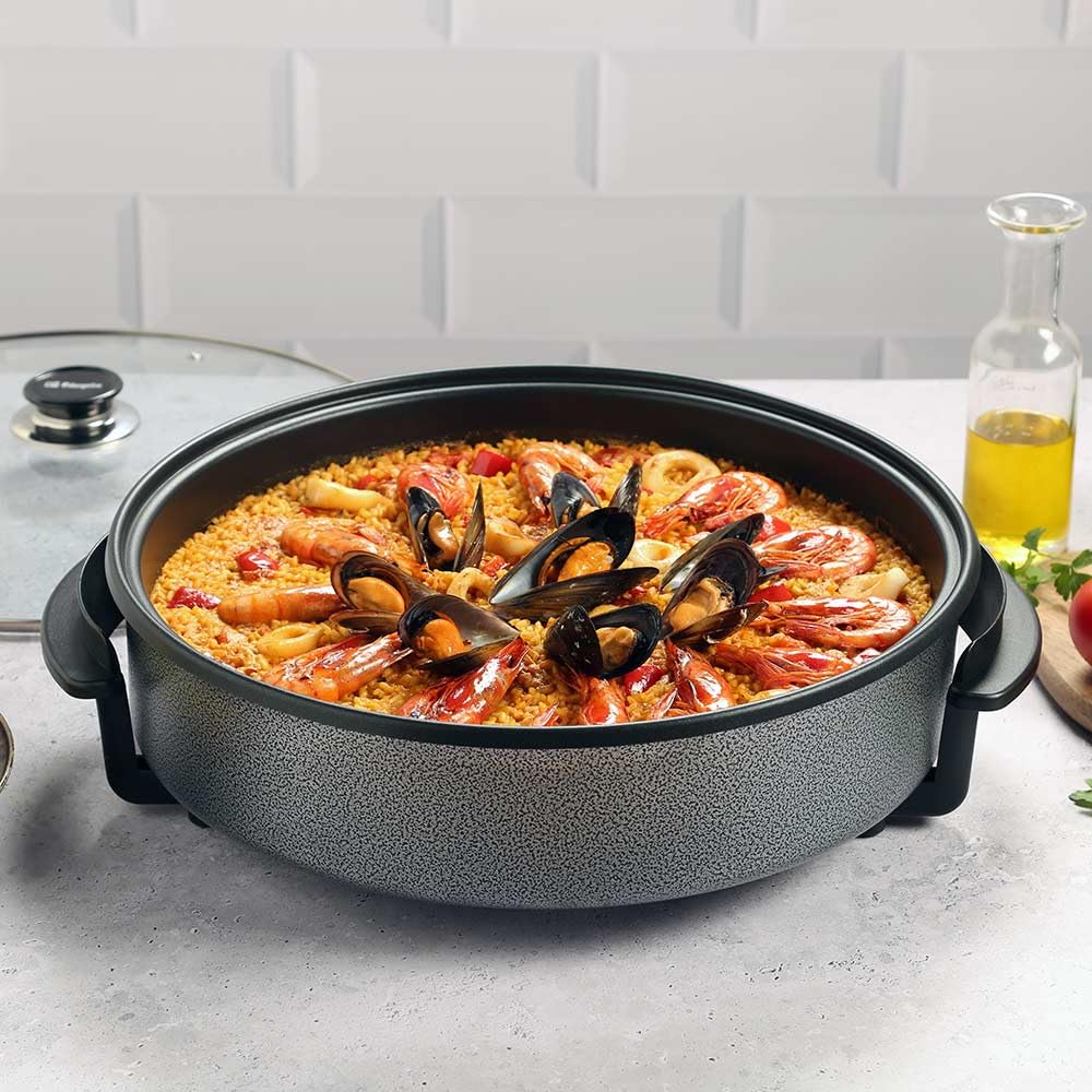 Orbegozo Olla eléctrica PZ 4270, 42 cm, 1500W, Capacidad 10 litros, Tapa de Cristal con asa y válvula de Seguridad