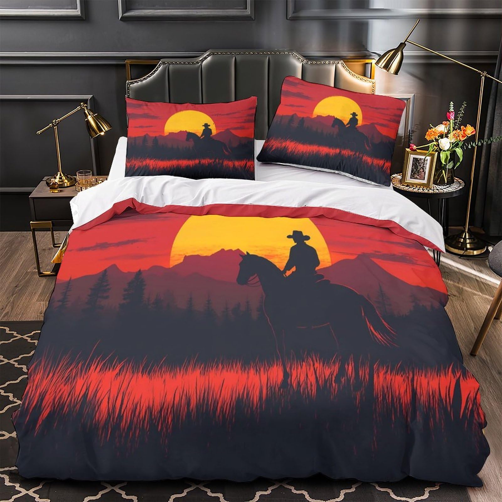 Parure de lit 140x200 cowboy housse de couette ado enfant 3D
