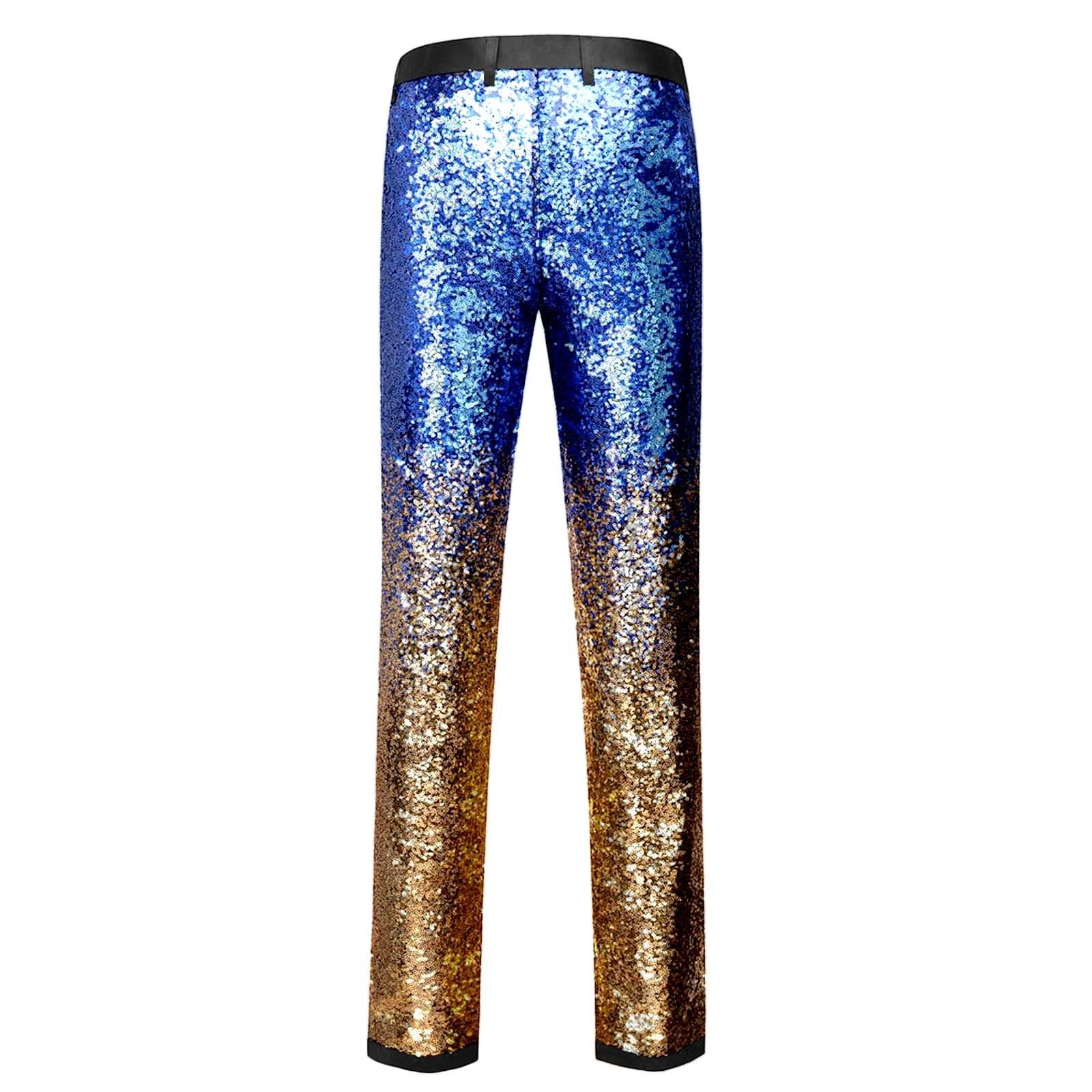 Generisch Pantalones de festival de moda para hombre, con lentejuelas degradadas, para actuaciones escénicas, ocasiones especiales, corte entallado