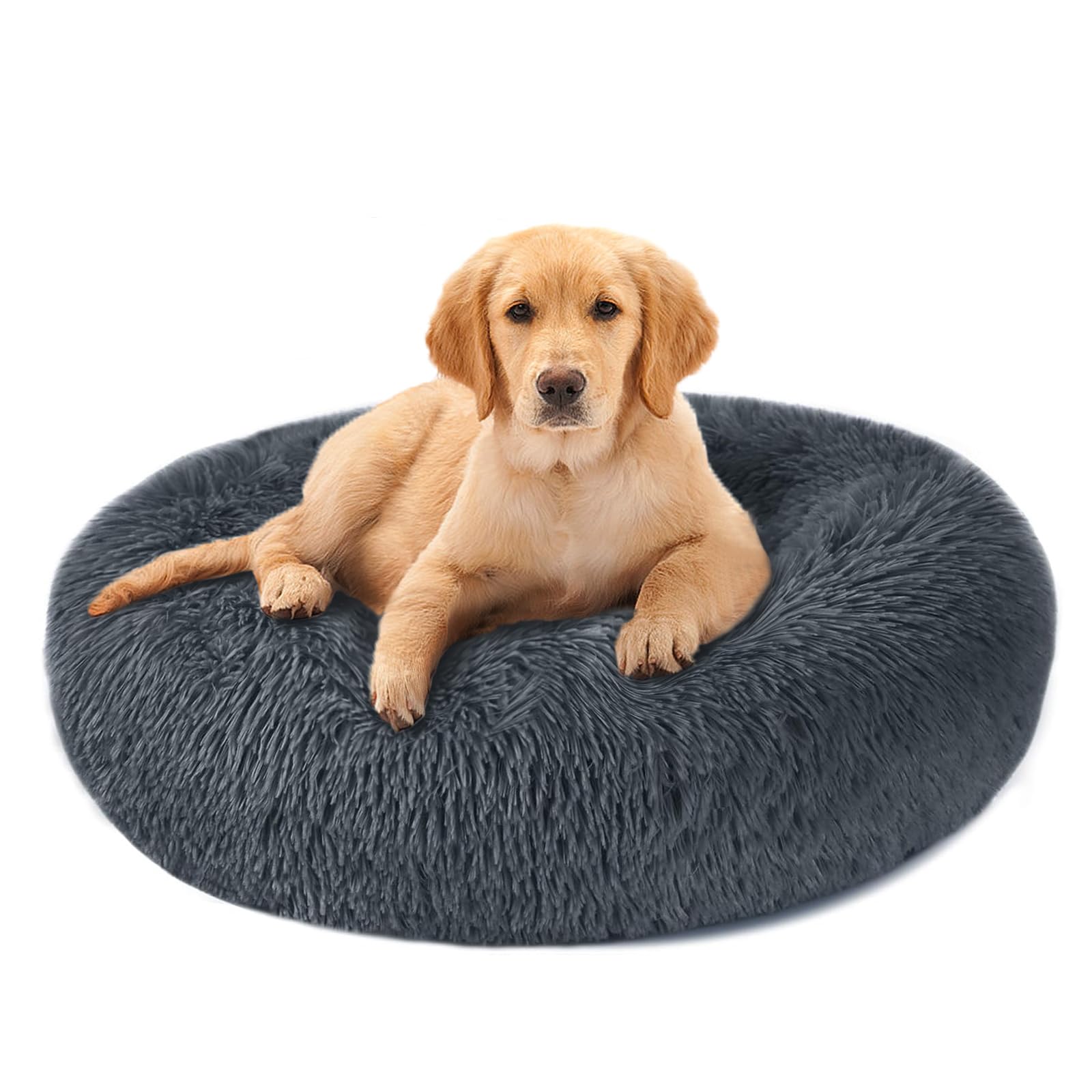 ZOZIJIU Cama esponjosa para Perros - Cama para gatos esponjosa y Relajante Cojín para Perros Donut Cama para Mascotas Redonda Lavable para Perros pequeños, medianos y Grandes Gatos y Otras Mascotas
