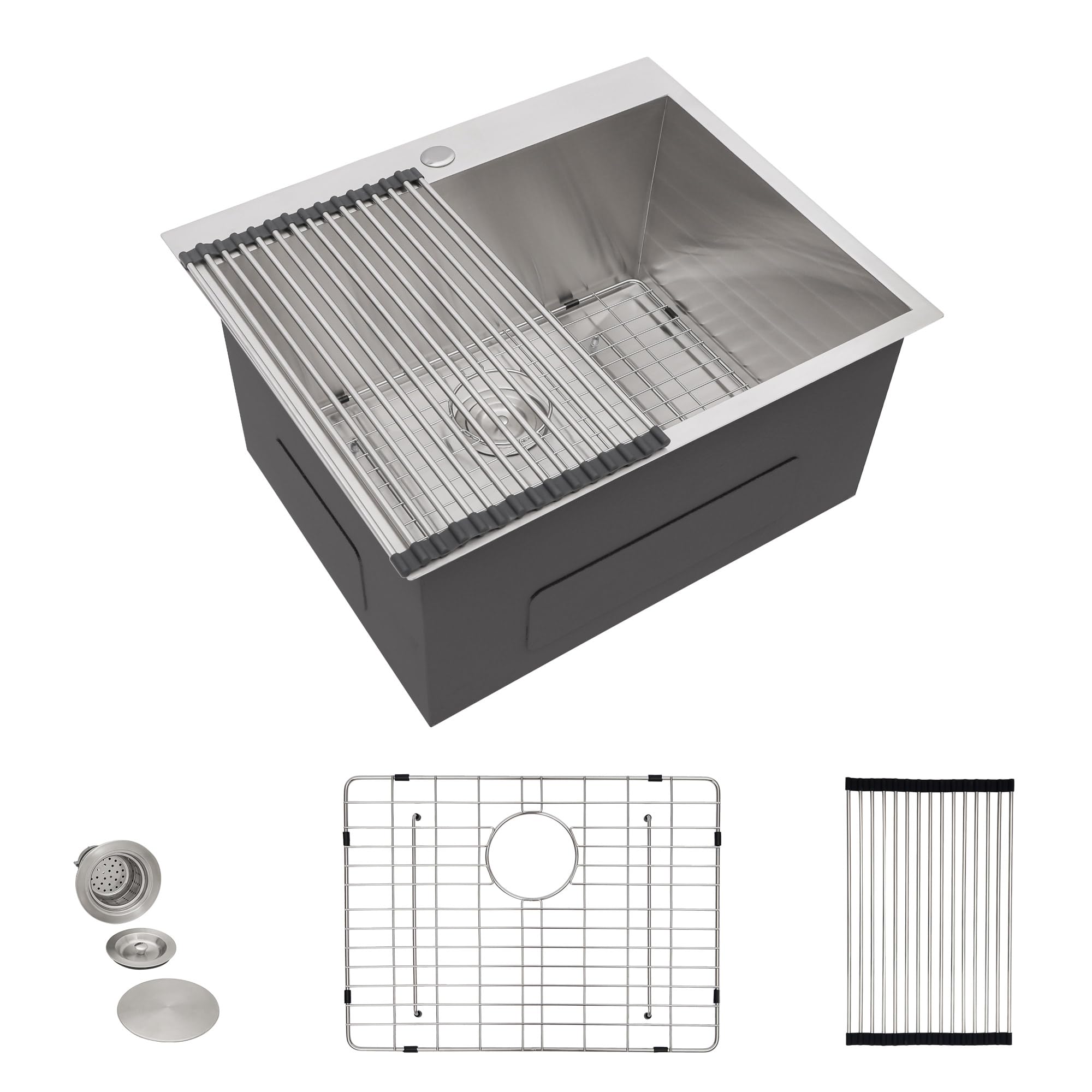 Fulorni 25 Laundry Sink Drop In - 25"x22" Laundry Utility Sink Drop In Topmount 16 Gauge Stainless Steel 12 Inch Deep Single Bowl Above Counter Utility Laundry Room Sink Basin