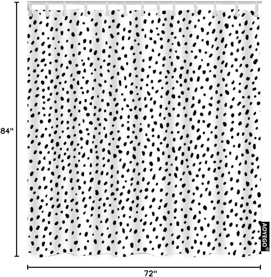 AOYEGO Polka Dot Long Shower Curtain with Hooks Scattered Black and White Chaotic Spot Classic Fabric Shower Curtain Large Polyester 72x84 Inch for Bathrooms Bathtubs
