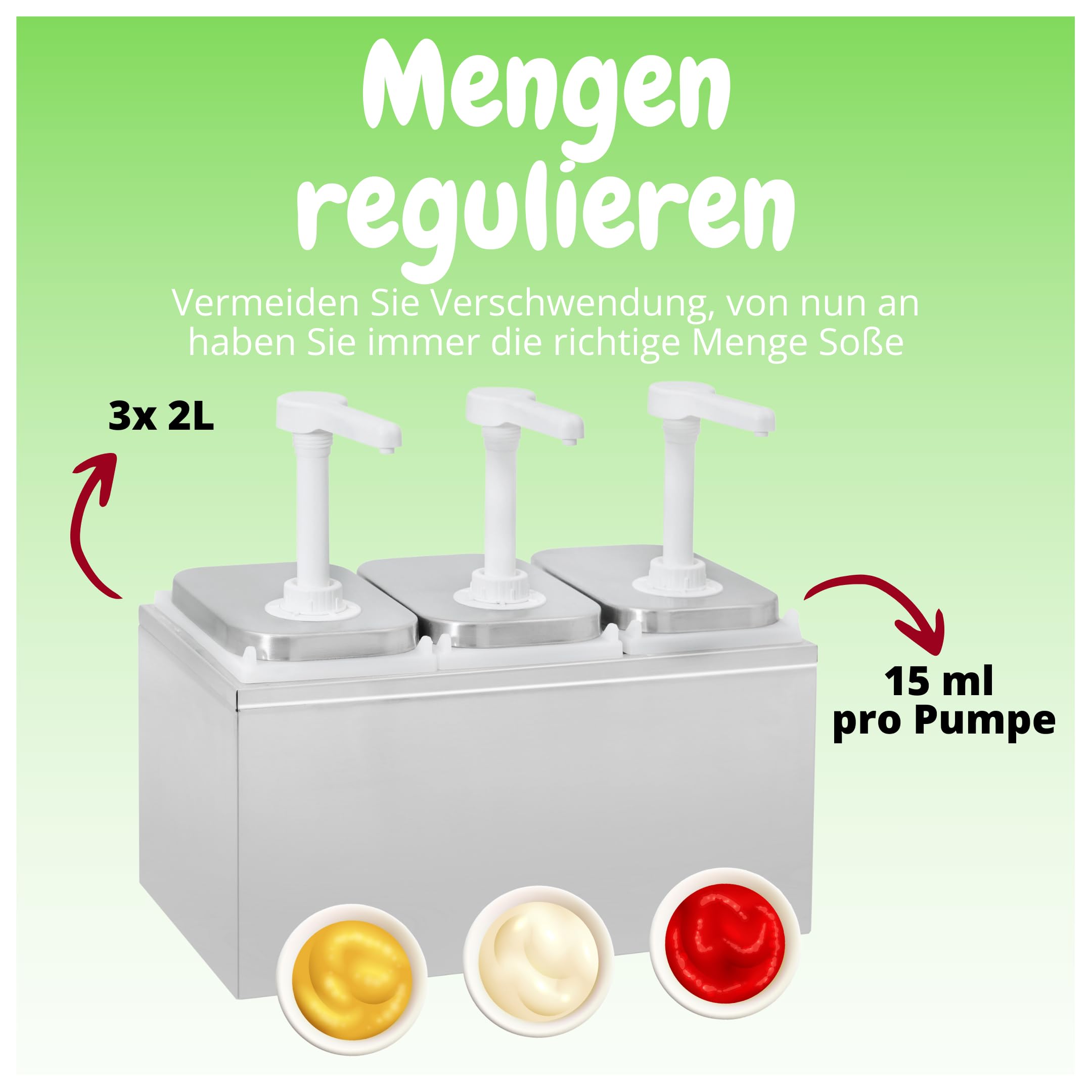 Silvermile Soßenspender - 3 x 2L - Soßenspender mit Pumpe - Saucenspender - Dressing Spender