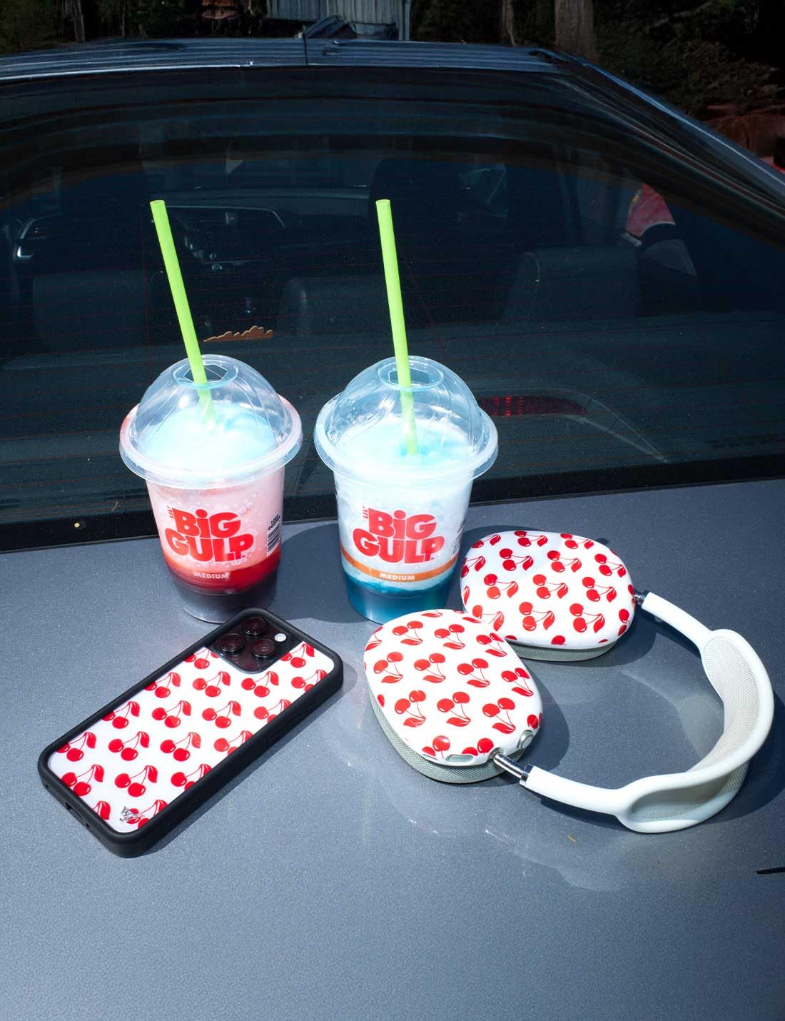 Wildflower Cases - Compatible with Apple iPhone 13/14 | Protective Black Bumper, 4ft Drop Test Certified, Women Owned Small Business | American Cherries - Cherry Red White Aesthetic Trendy Cute