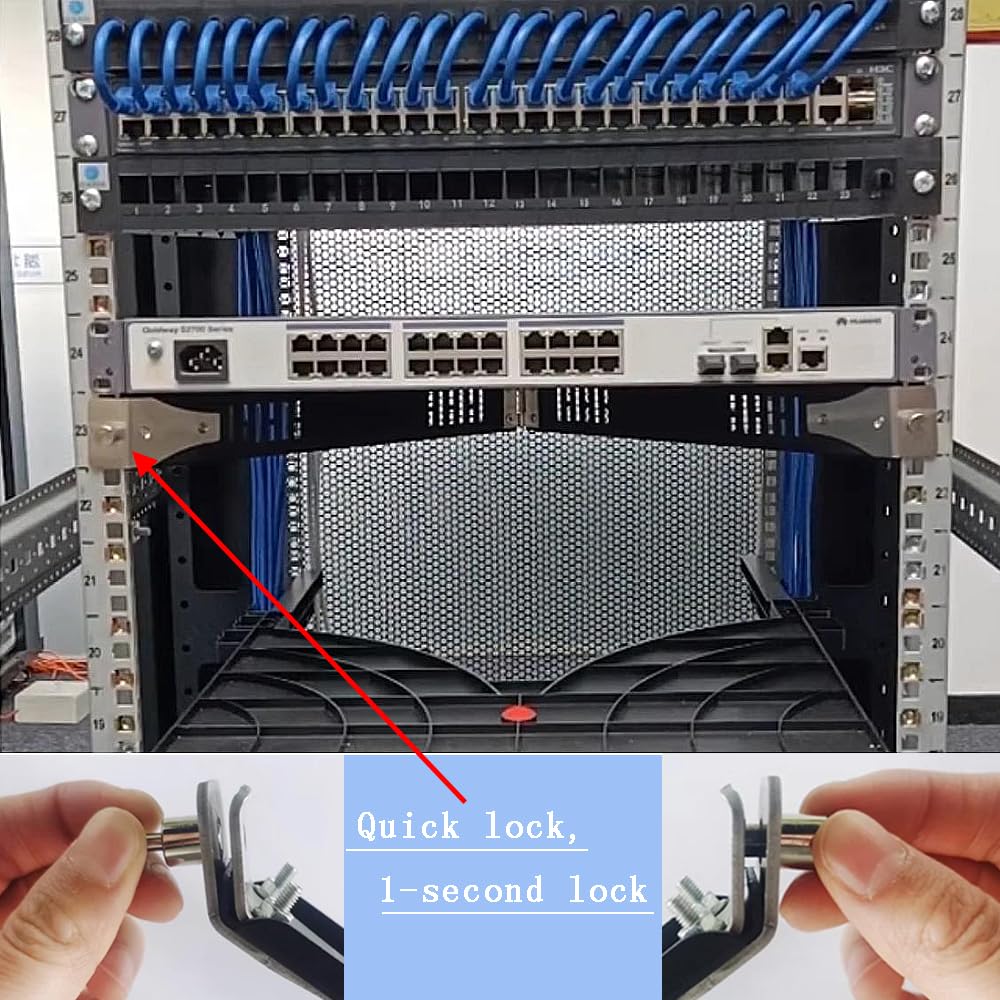 Setup.exe Installationswerkzeug, unterstützt 50 kg, Schnellmontage für Patchpanel, Computerschrank, Server, Netzwerk-Racks und Laptops, kompatibel mit 48,3 cm Schienen, Vierkant- und Gewindelöchern