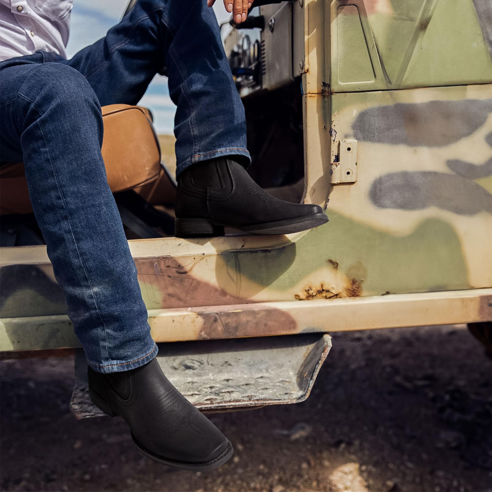 J's.o.l.e Knöchel-Cowboystiefel für Männer Quadratische Zehe Chelsea-Stiefel Herren Casual Retro Stylish Stiefel