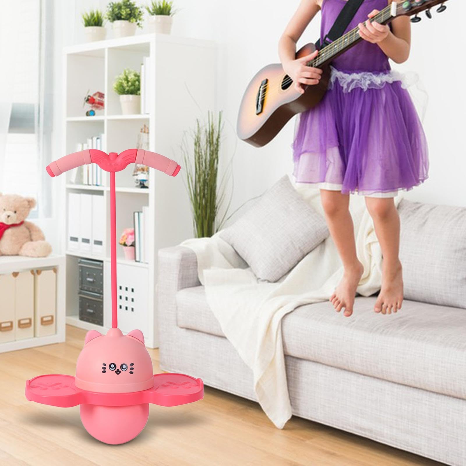 Giocattolo Rimbalzante per Bambini Palla con Maniglia Attrezzo Fitness Divertente Materiale Antiscivolo Adatto per Interno Esterno, Rosa