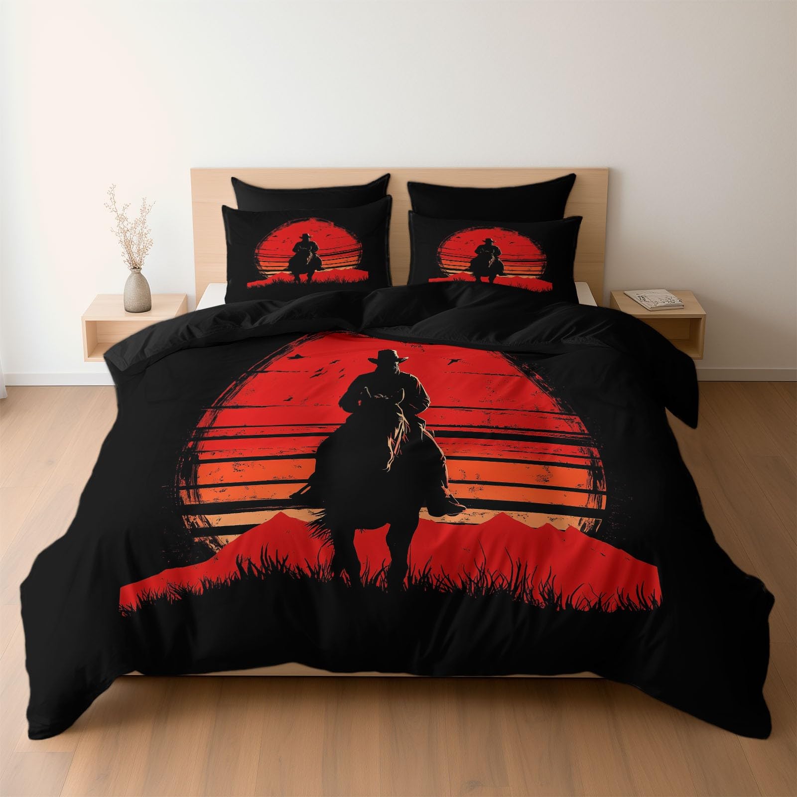 Housse de couette 140x200 cowboy rétro minimaliste pour lit 1 personne