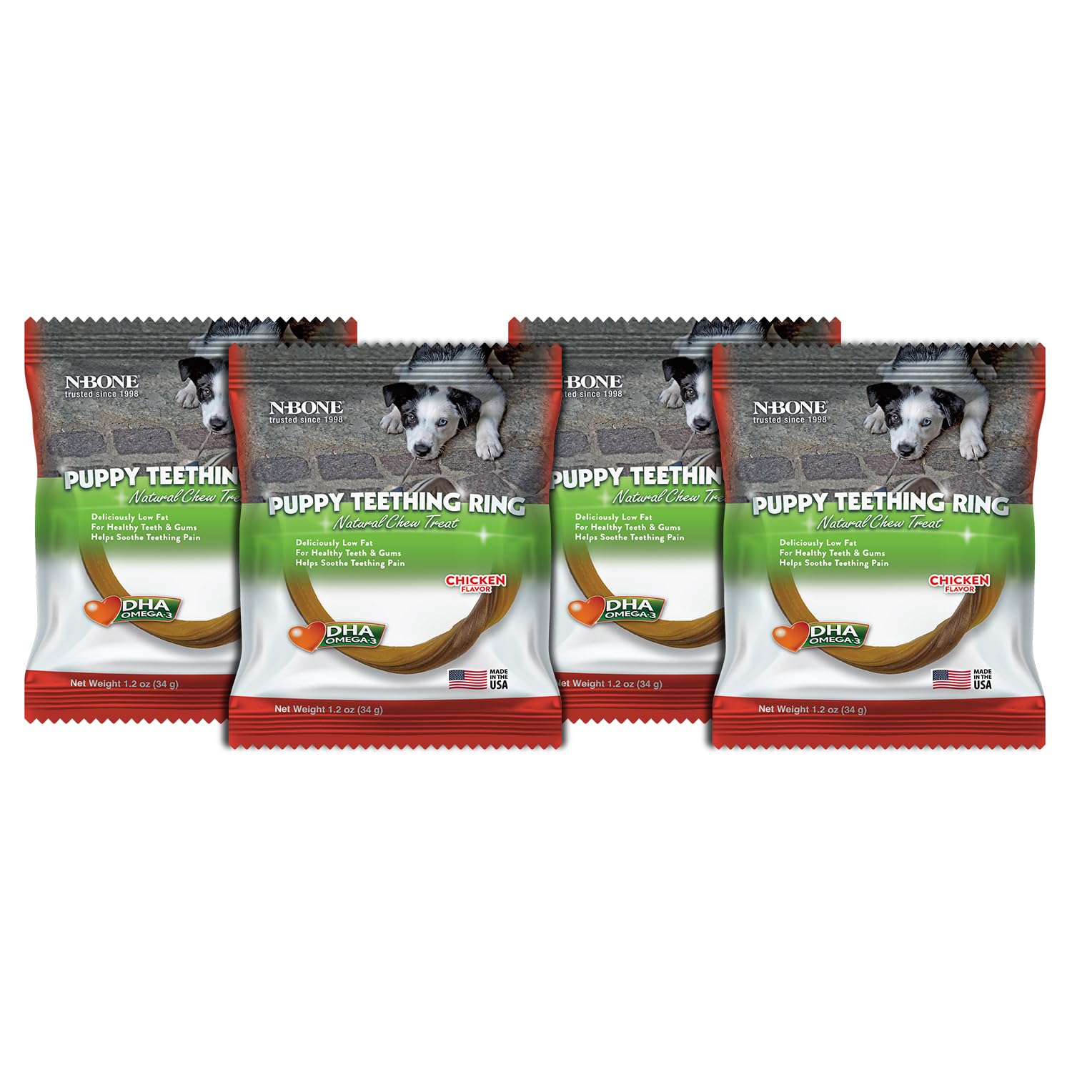 N-Bone Natural Chew Treats for Puppy, Chicken Flavor Teething Ring, Low-Fat, DHA & Calcium for Healthy Teeth & Gums, Reduces Tartar & Plaque, 34 g (Pack of 4) (B0B2RBDSLD) Amazon Price History, Amazon Price Tracker