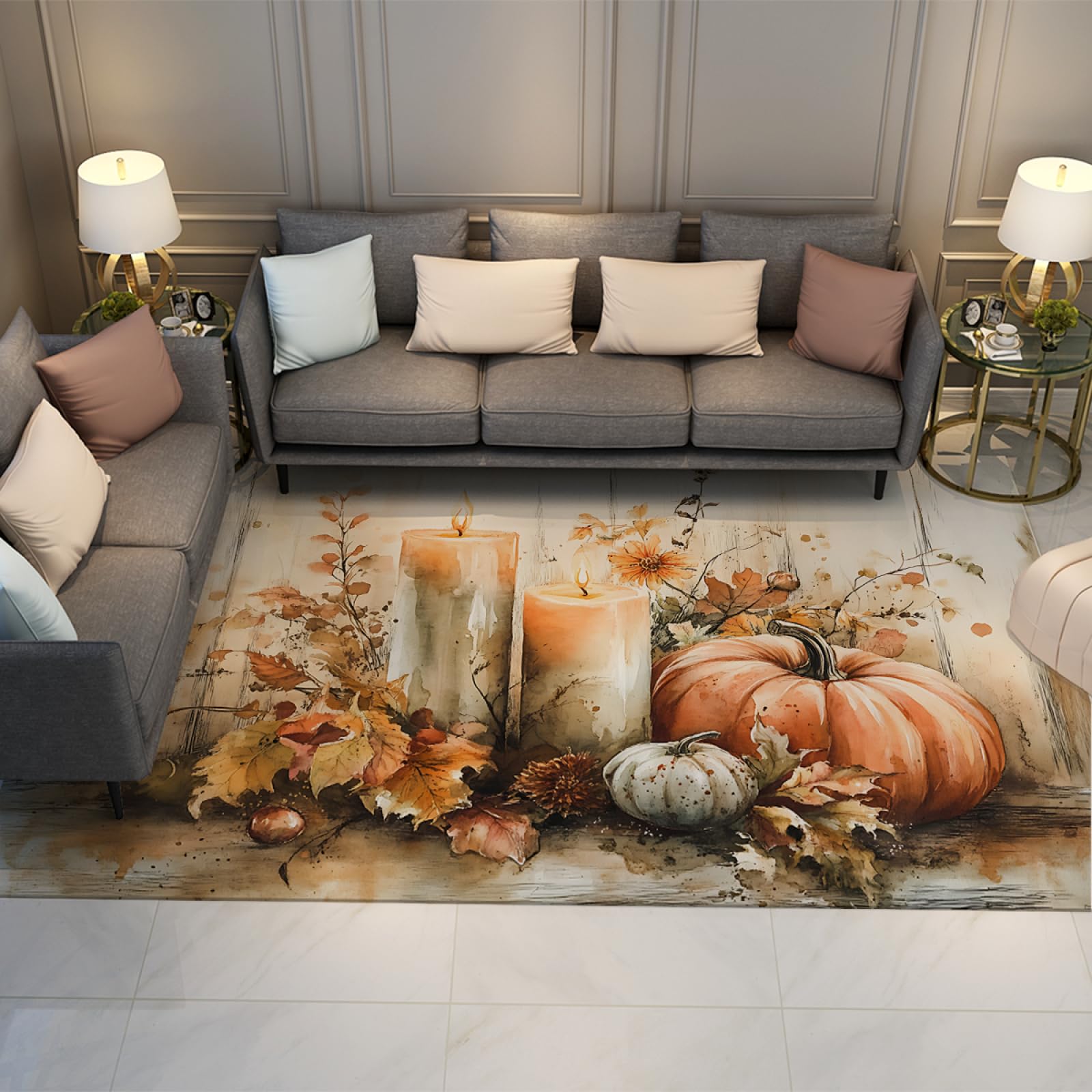Dywan z motywem dyni i liści klonu, 60 x 120 cm, motyw jesieni, Święto Dziękczynienia, dekoracja domu, biura, nowoczesny, łatwy do czyszczenia, antypoślizgowy dywan do domu wiejskiego
