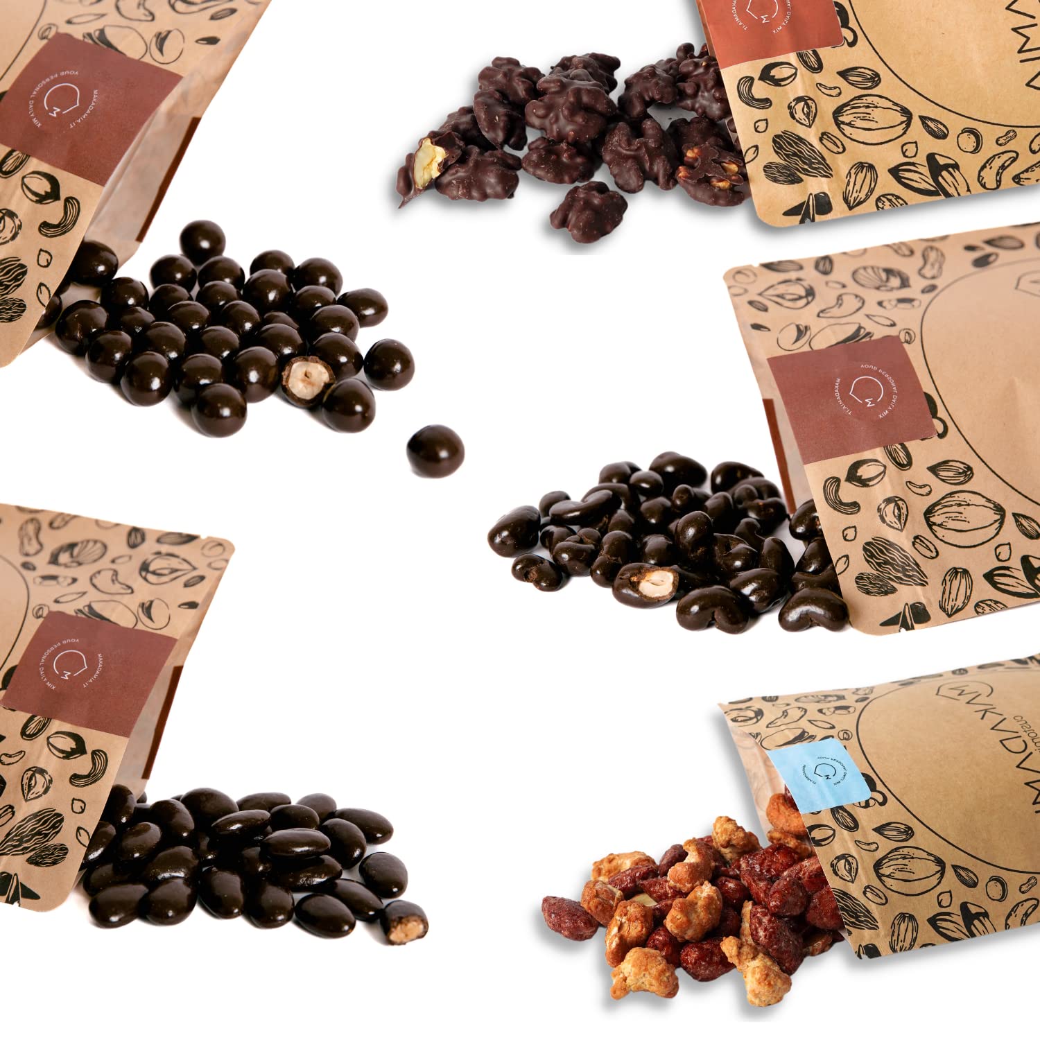 Makadamia - Bundle Ricoperti 200g - Mandorle Ricoperte, Nocciole Ricoperte, Noci Ricoperte, Anacardi Ricoperti da 200g, Arachidi Pralinati al miele 100g
