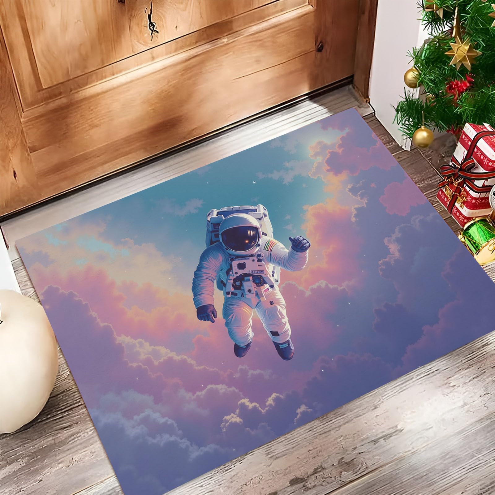 Felpudo de Entrada 80x120cm, Alfombra Espacio De Ensueño Atrapapolvo Alfombra Astronauta Flotando Antideslizante Lavable, Alfombrilla con Microfibras Suaves Absorbentes para Puerta, Pasillo, Púrpura