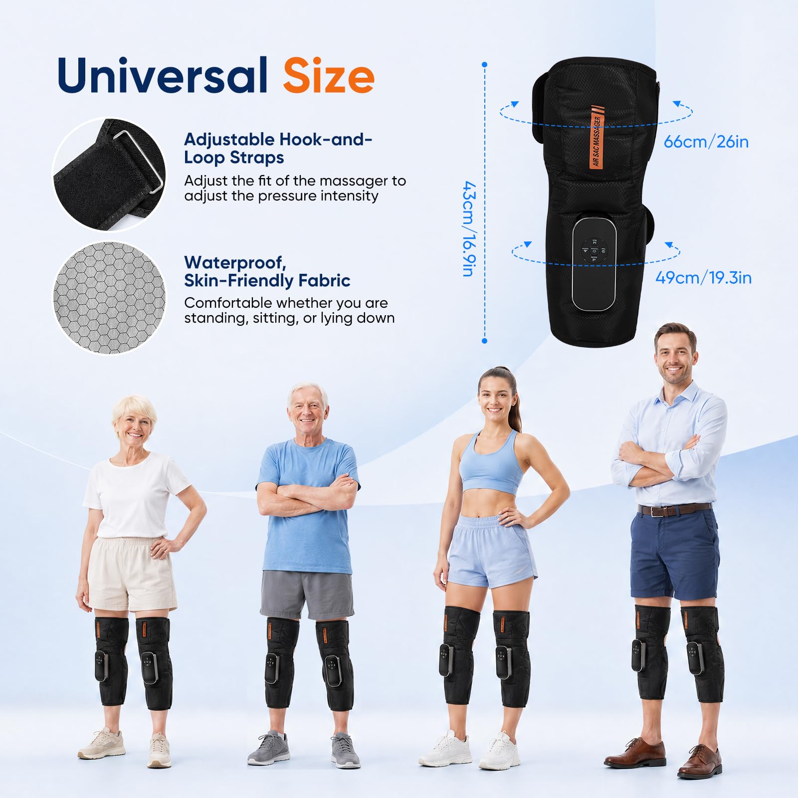 Kabelloses Beinmassagegerät mit Heizung, 2 Airbags Luftkompressionsmassage für Oberschenkel Knie Waden, 4 Modi 5 Intensitäten 3 Heizstufen, EMS-Vibration, HD-Bildschirm, 2500mAh Akku